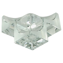 Daum Three Section Cubist Clear and Frosted Crystal Vide Poche Bowl