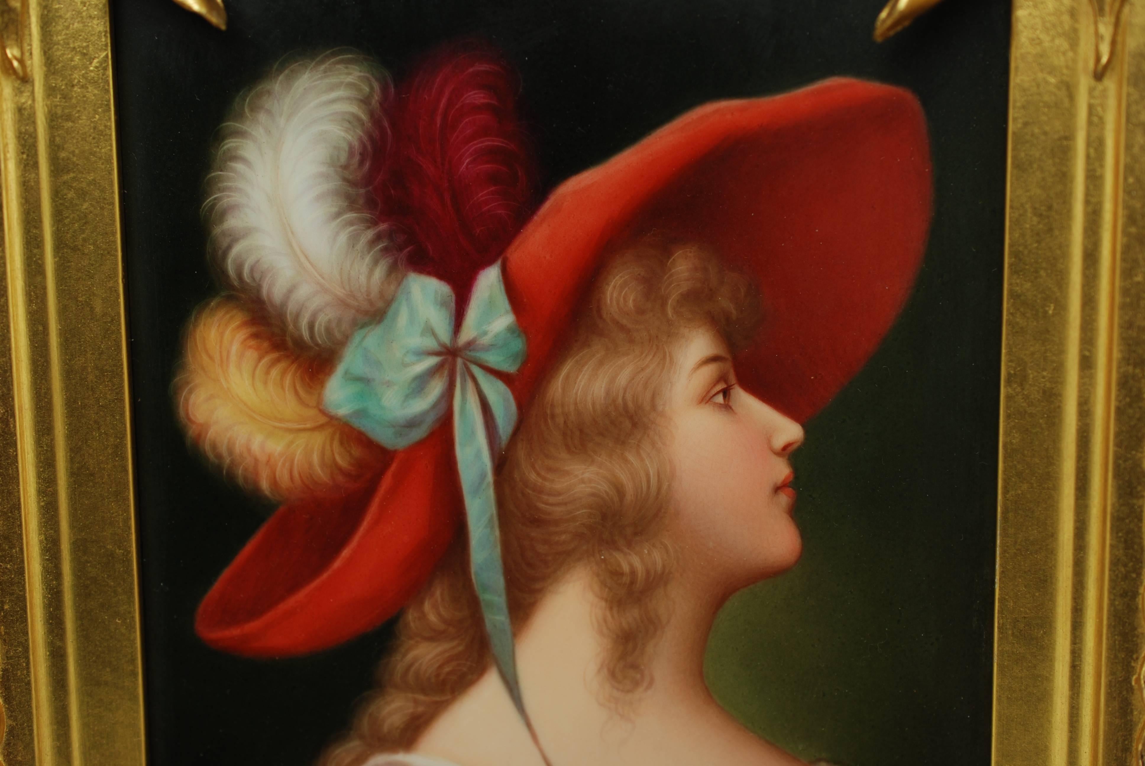 Victorian 19th Century Hand-Painted KPM Porcelain Portrait Plaque in Giltwood Frame