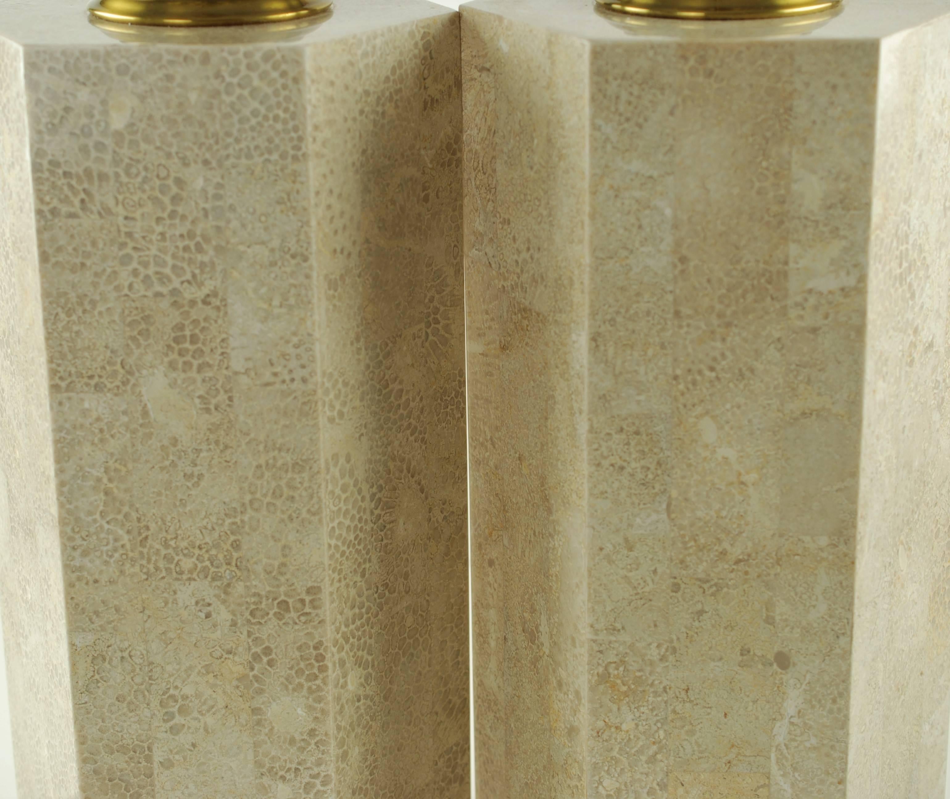 Late 20th Century Pair of Wildwood Tessellated Stone Table Lamps with Brass Trim