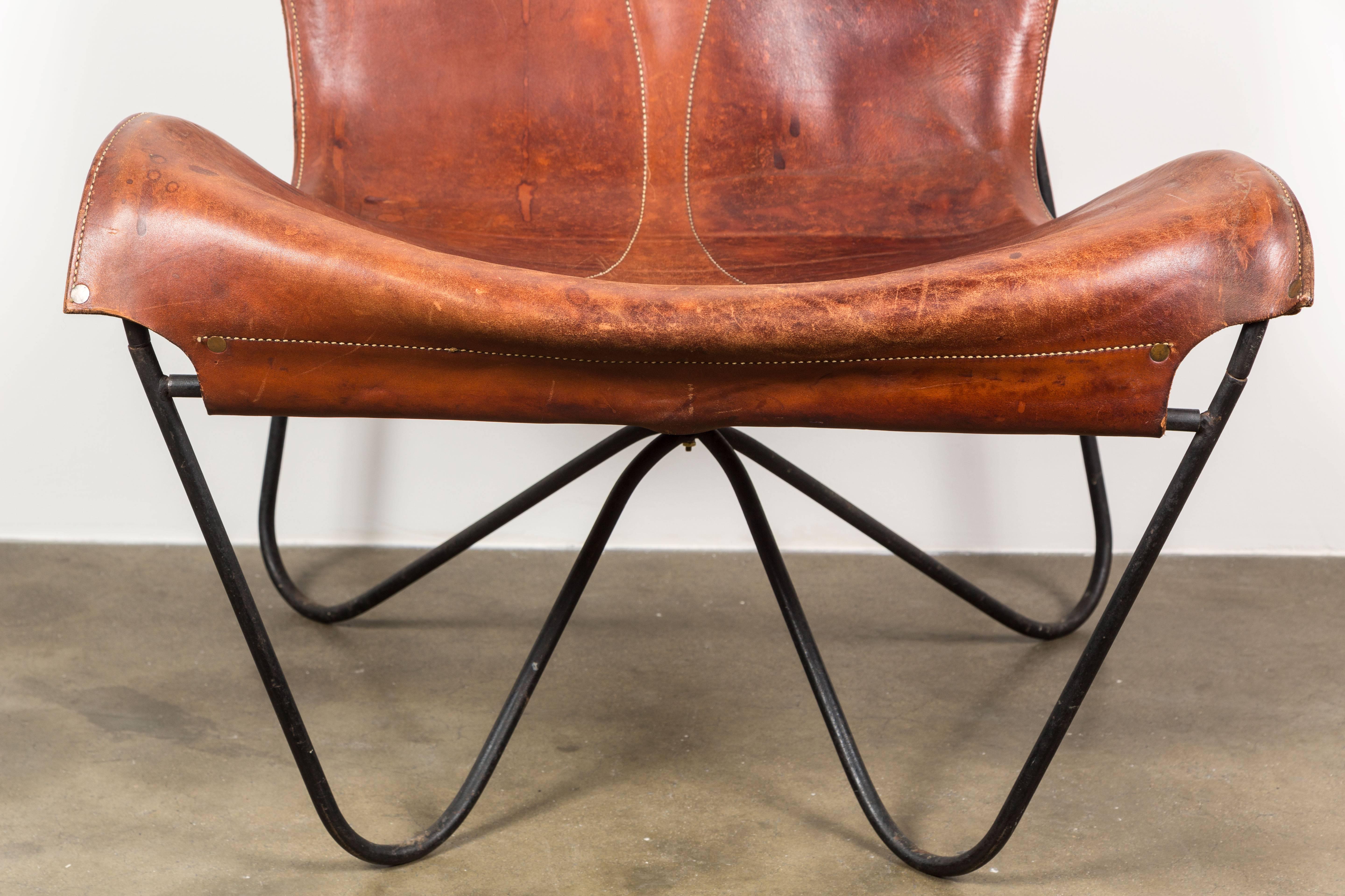 Enameled Patinated Leather Lounge Chair by Max Gottschalk