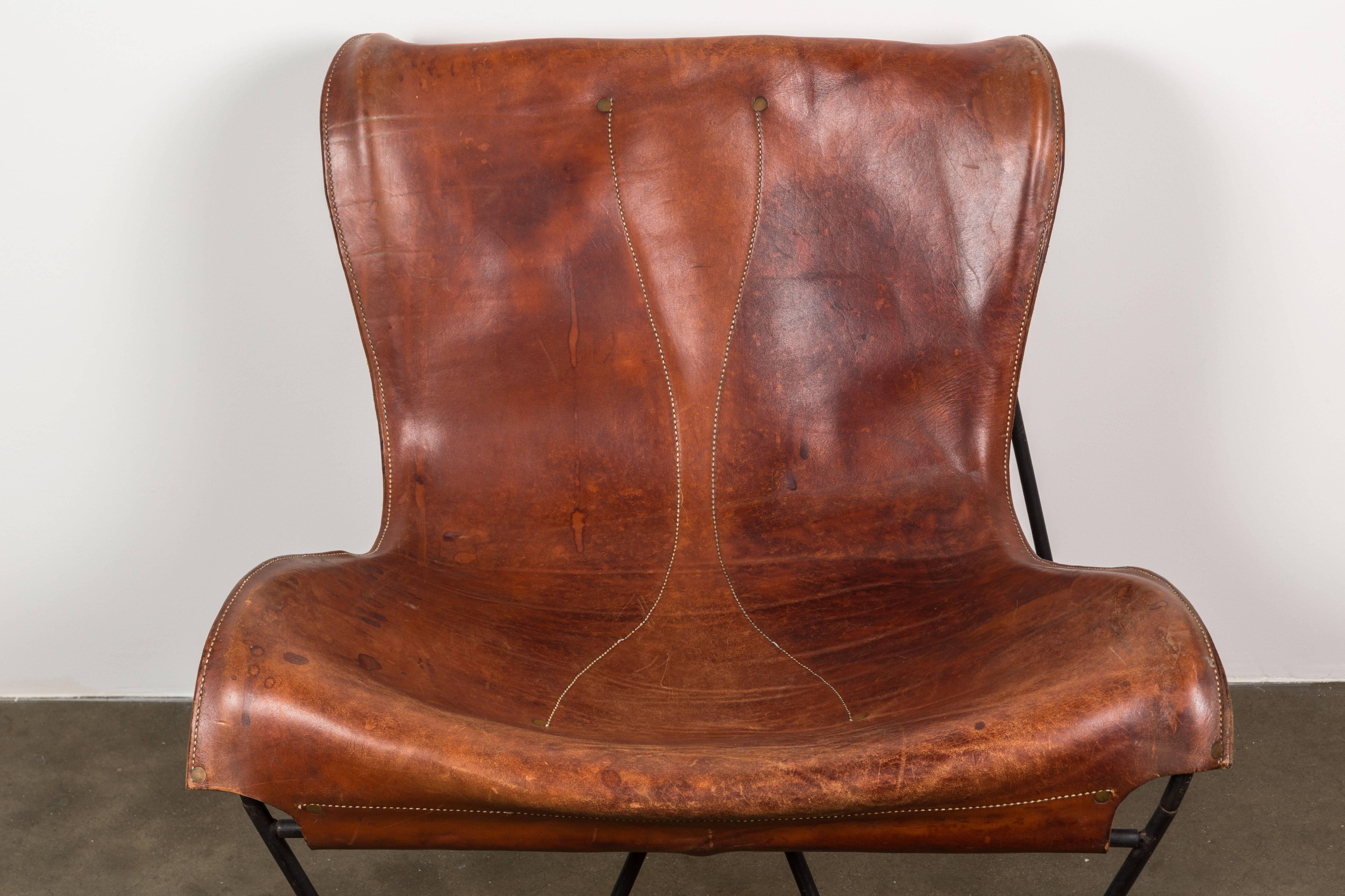 American Patinated Leather Lounge Chair by Max Gottschalk