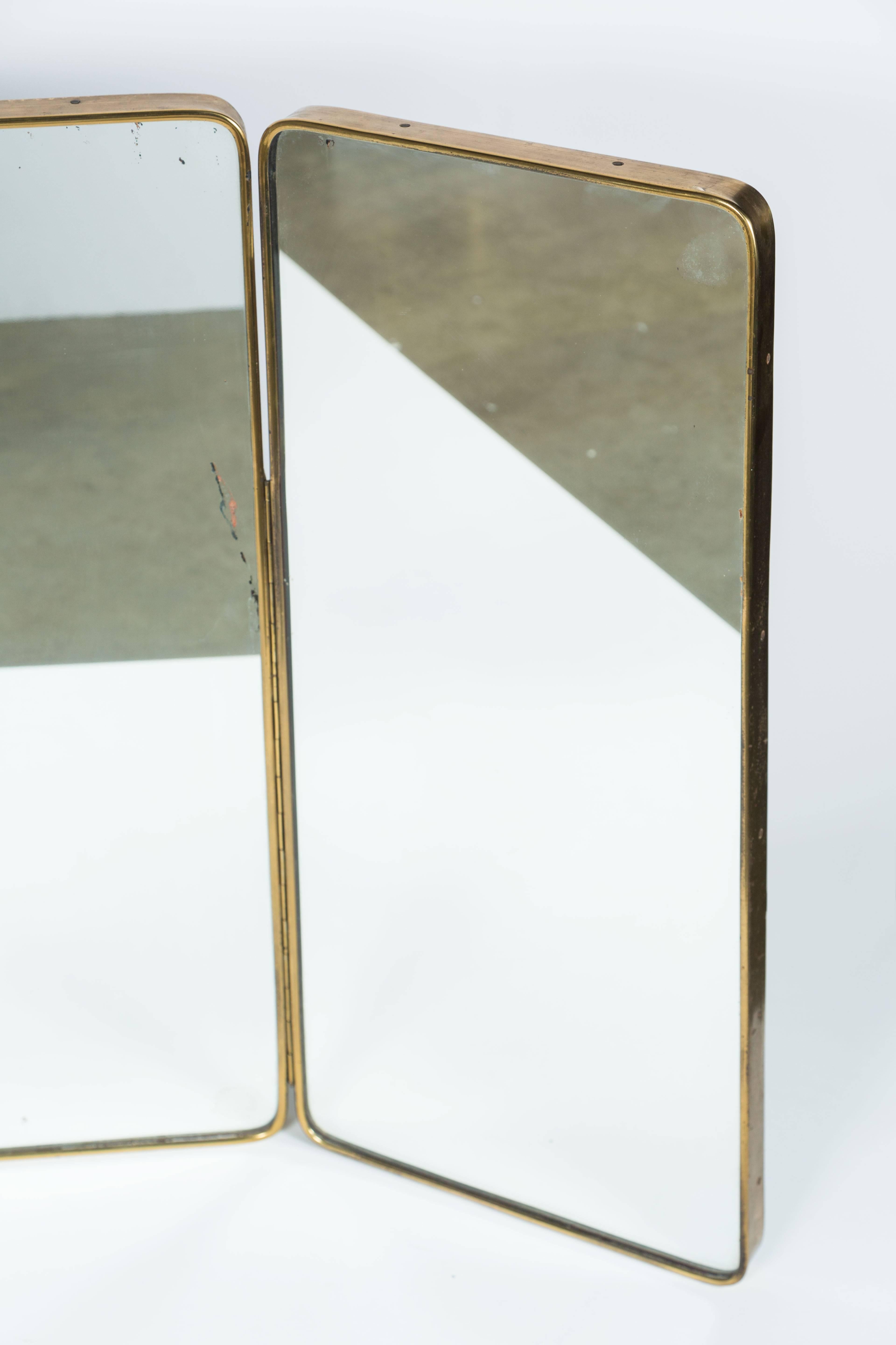 Mid-20th Century Oversize Italian Brass Tri-fold Mirror