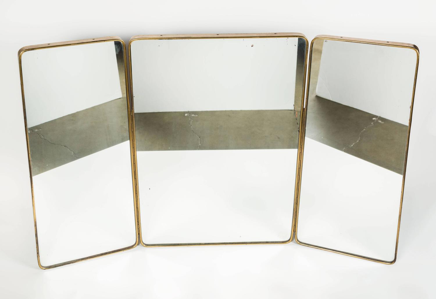 Oversize Italian Brass Trifold Mirror at 1stdibs