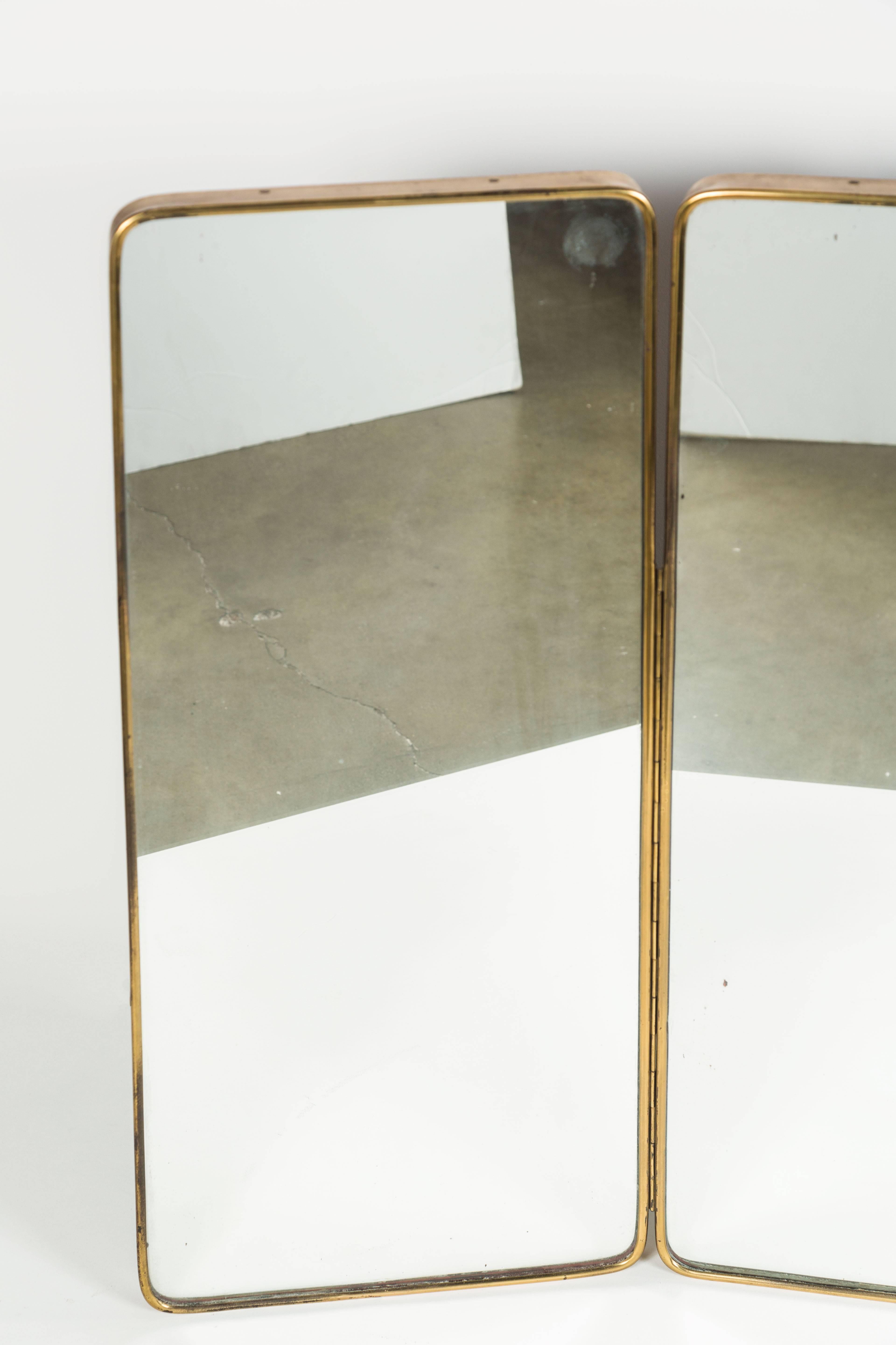 Oversize Italian Brass Tri-fold Mirror In Good Condition In Los Angeles, CA