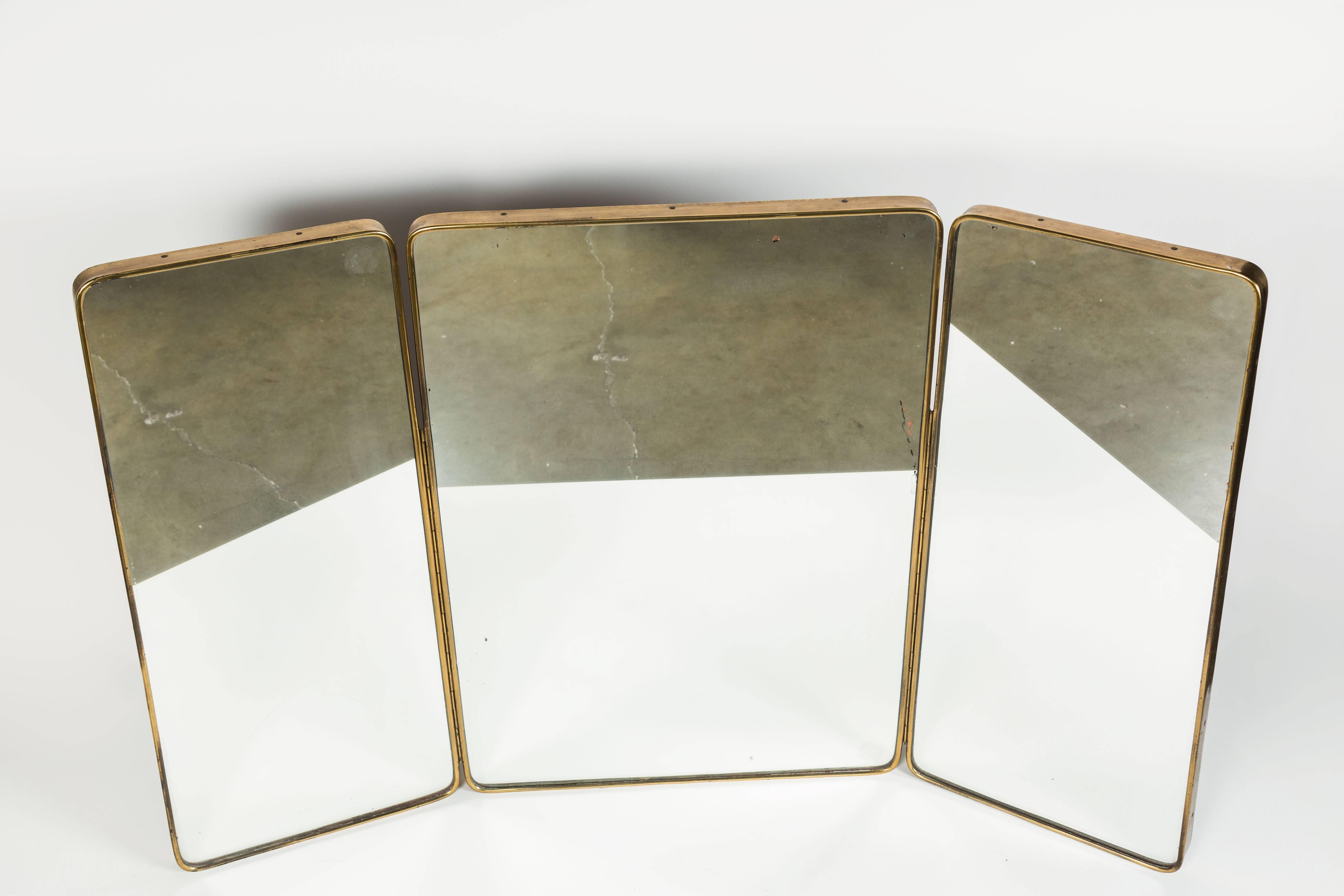 Modern Oversize Italian Brass Tri-fold Mirror