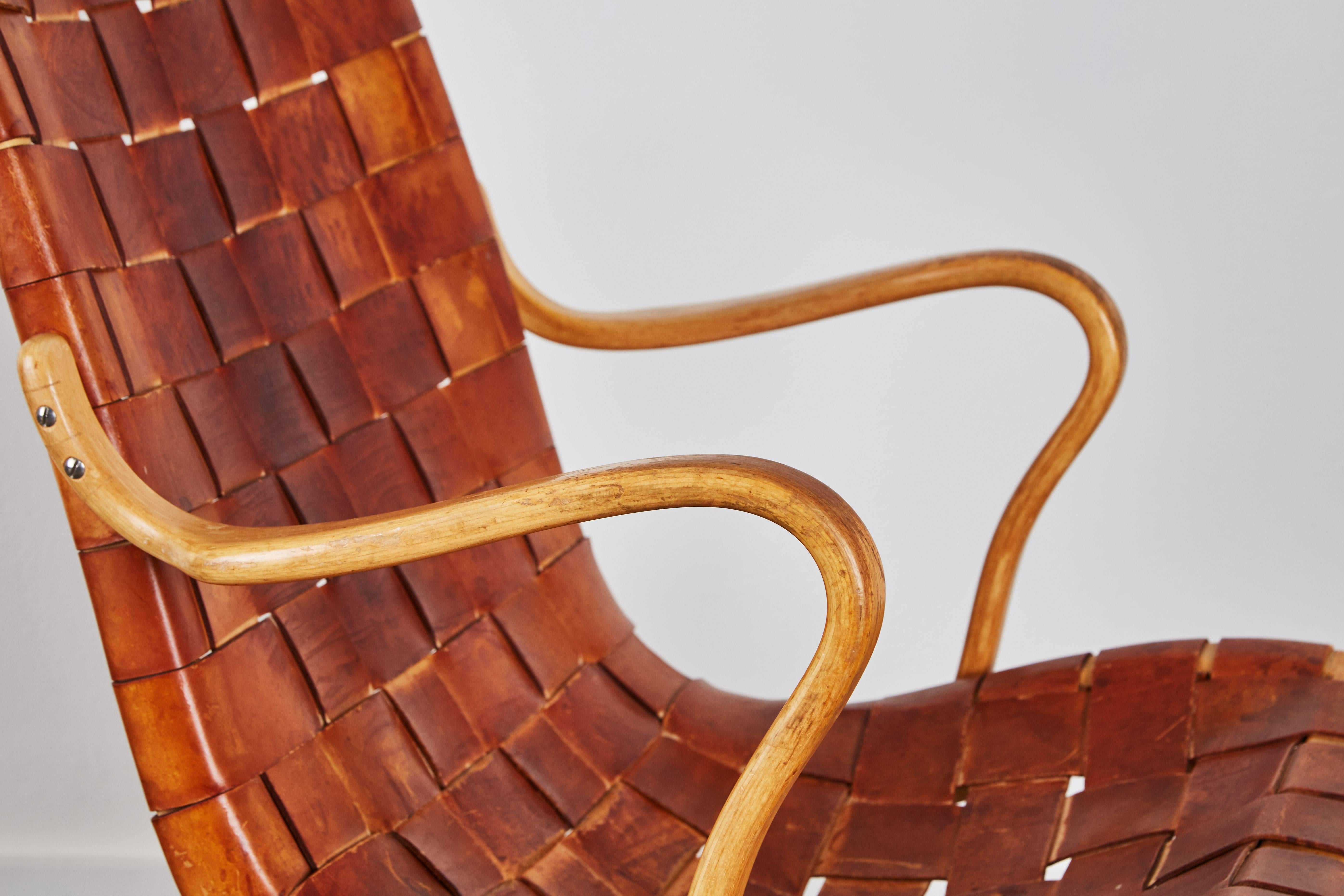 Pressed Pair of Woven Leather Eva Chairs by Bruno Mathsson