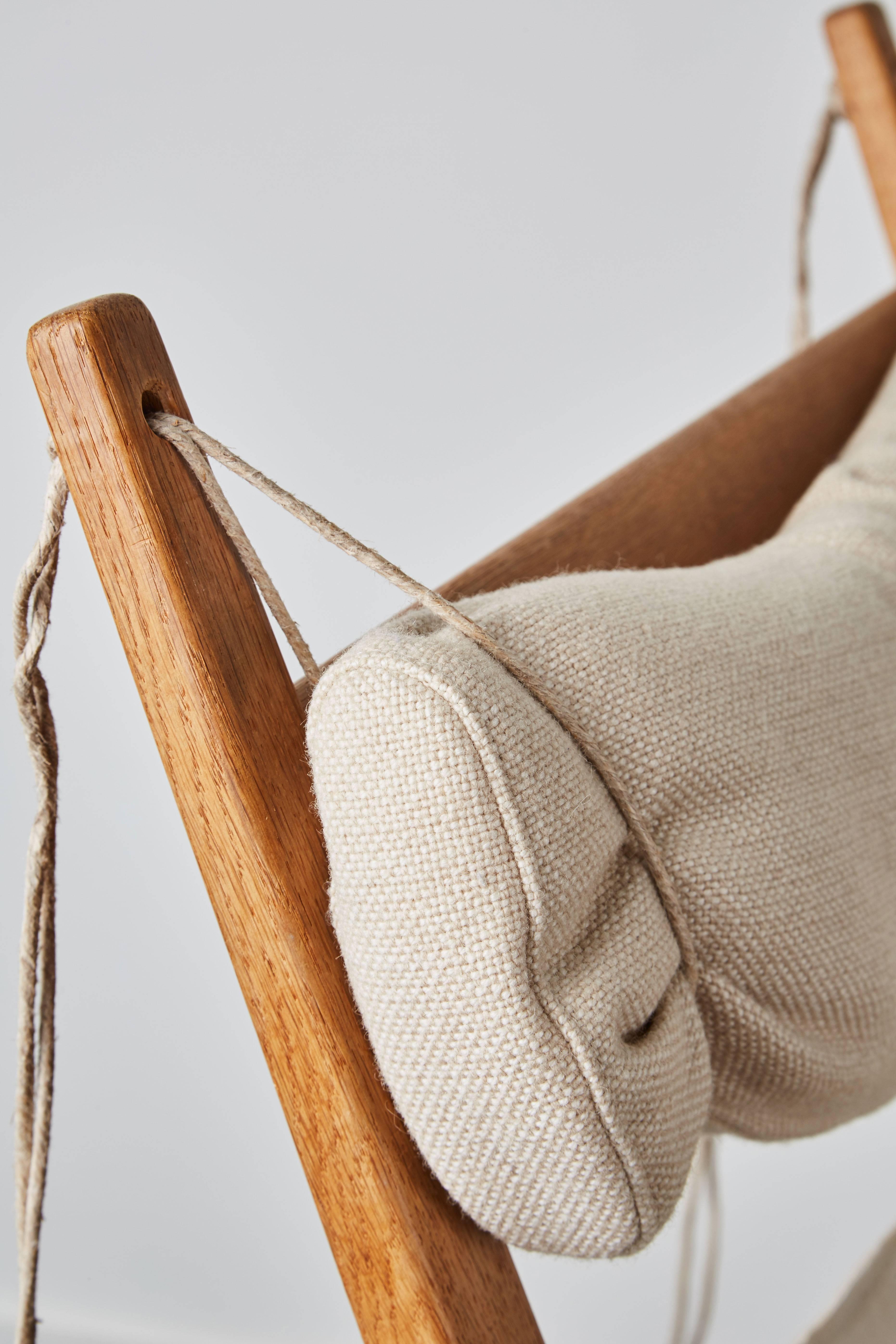 Linen Keyhole Rocker by Hans Wegner