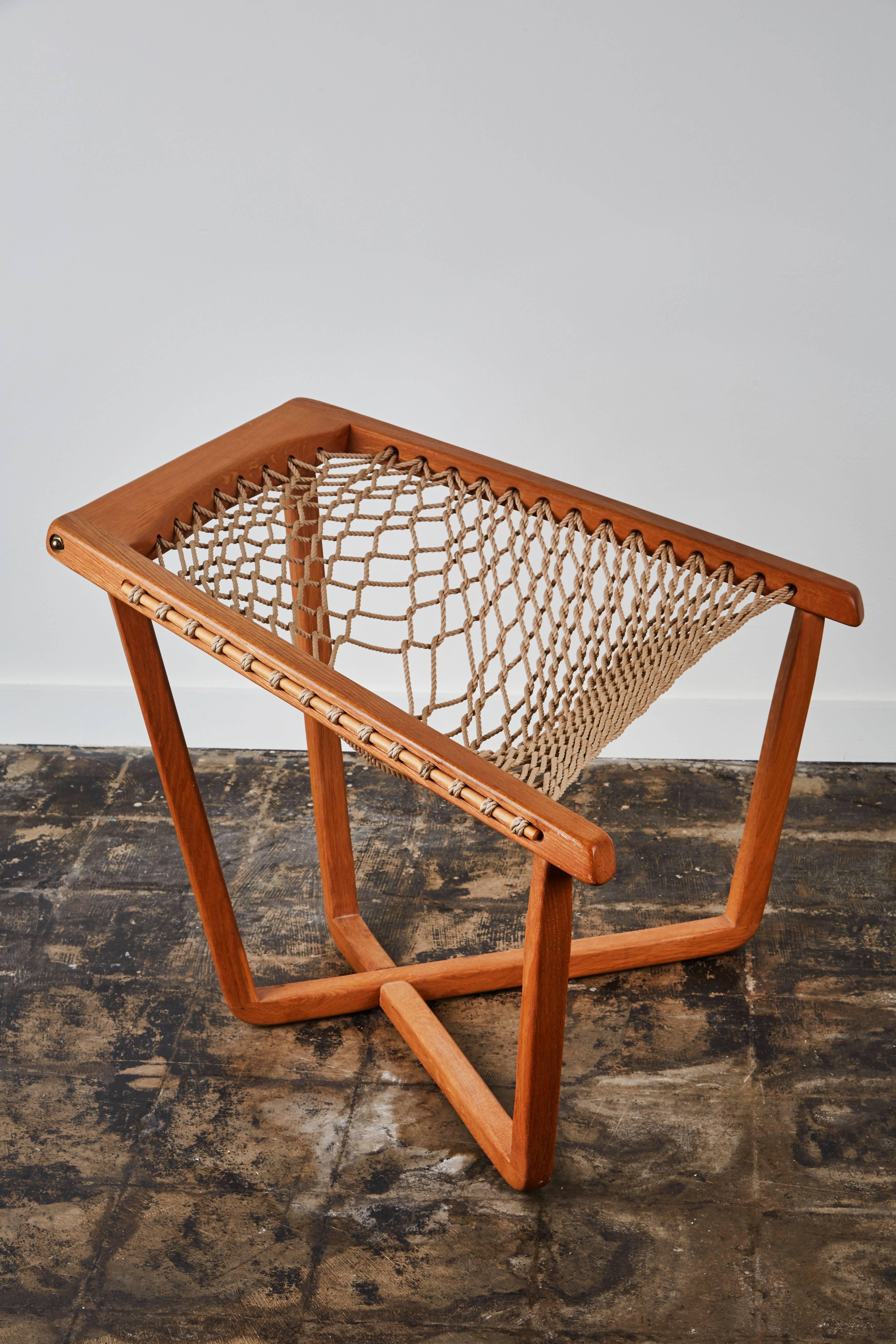 Scandinavian rope chair with geometric base. Made in Sweden, circa 1970s.