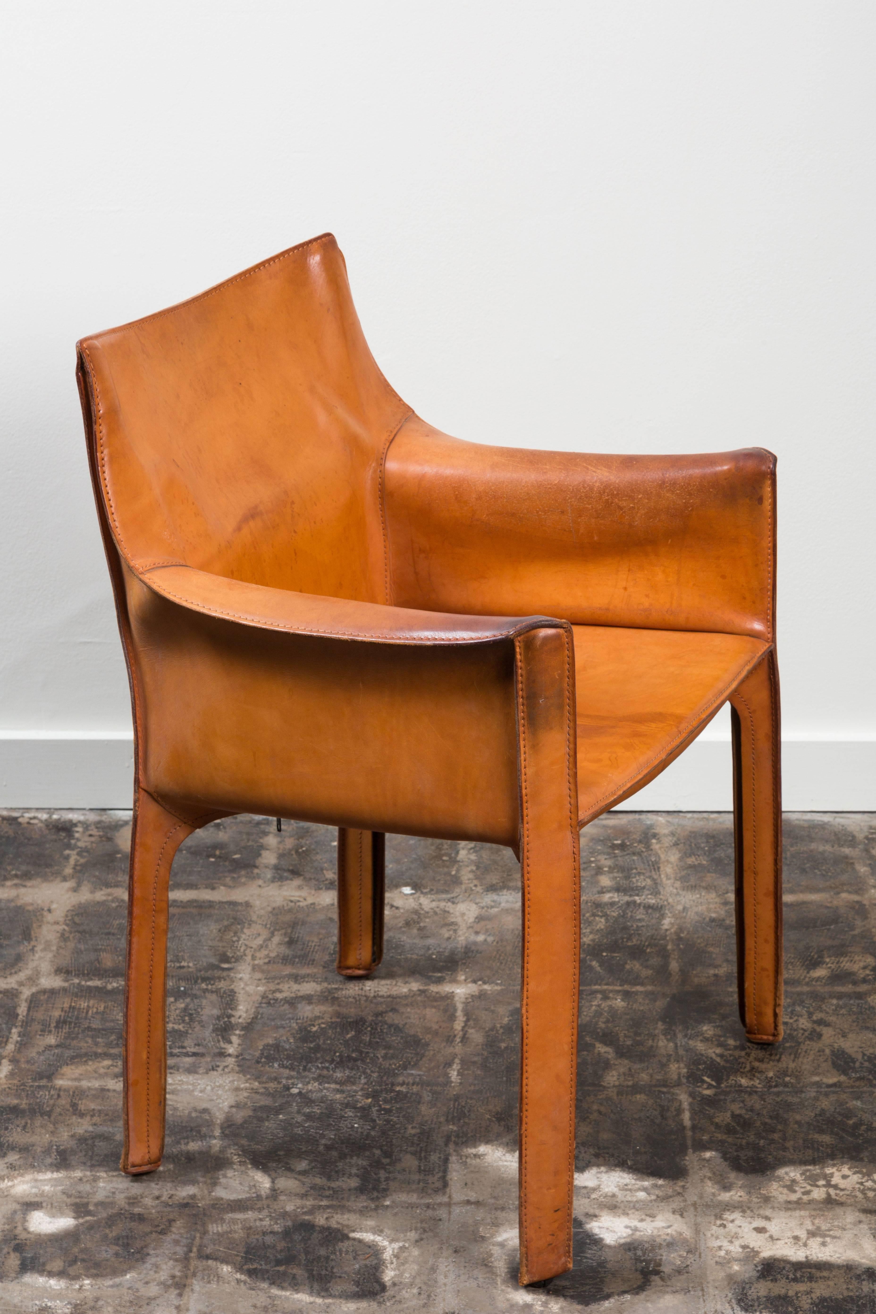 Late 20th Century Set of Eight Leather Cab Chairs by Mario Bellini