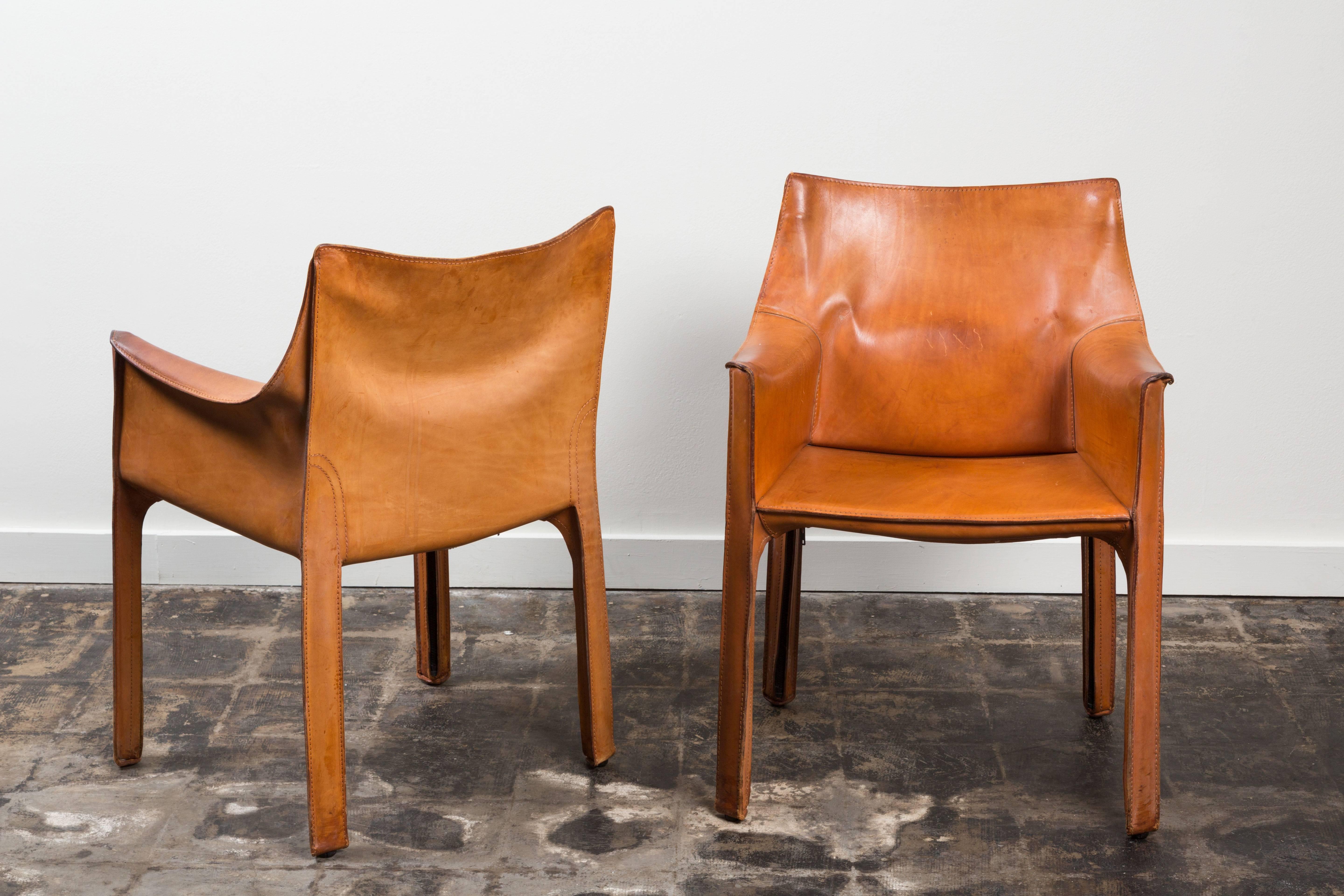 Italian Set of Eight Leather Cab Chairs by Mario Bellini
