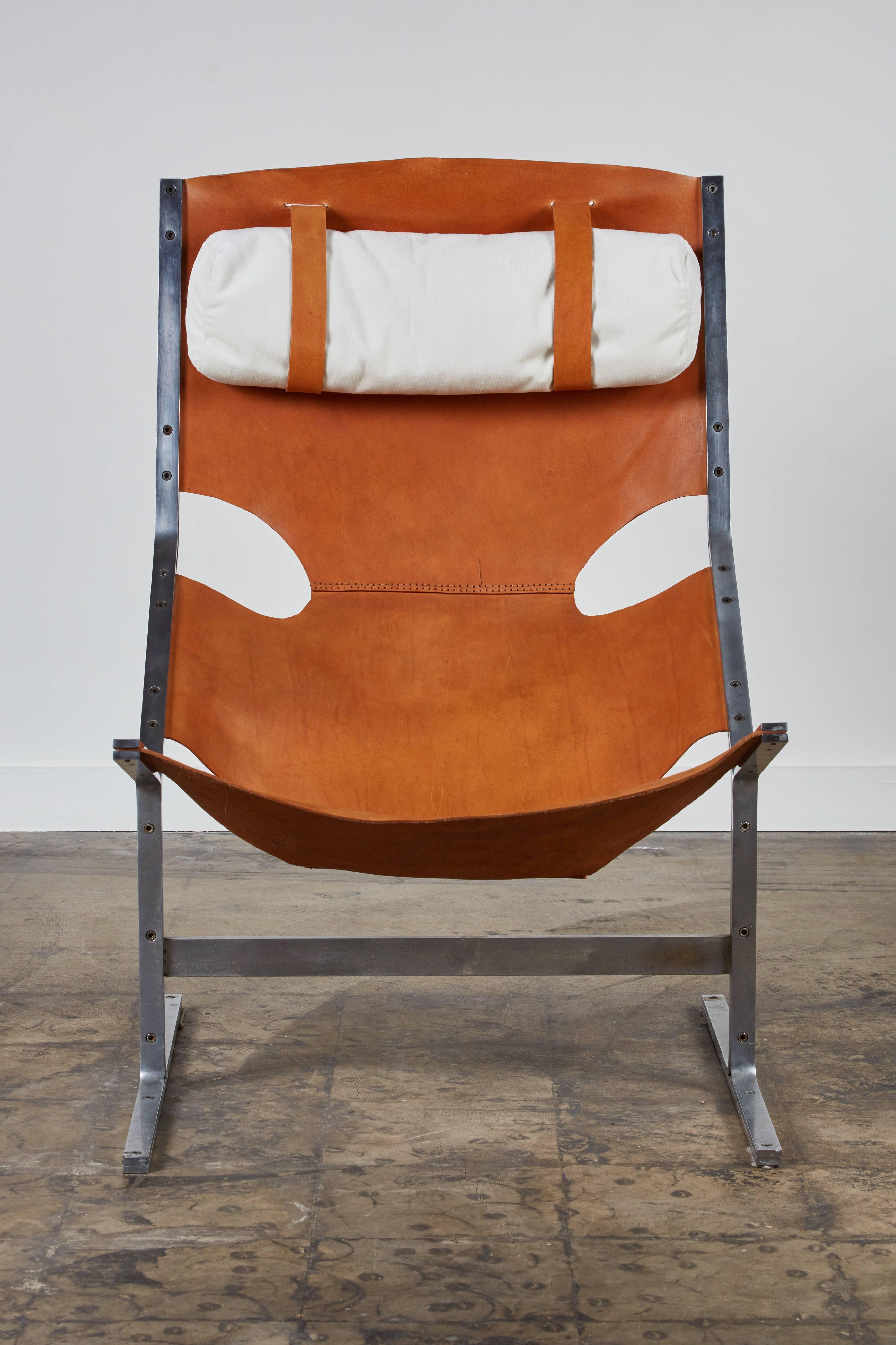 Brushed Rare Leather Lounge Chair by A. Polak