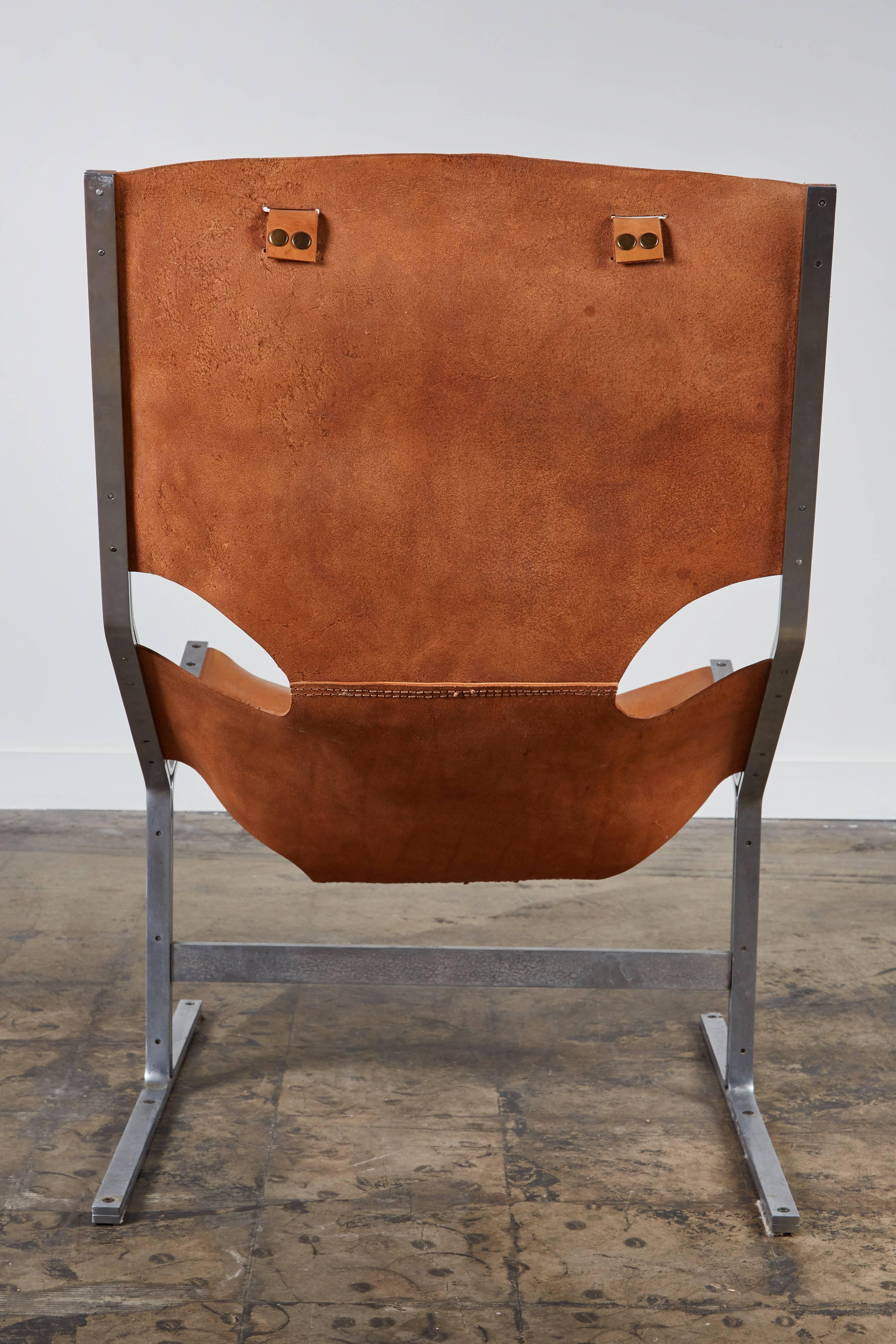 Steel Rare Leather Lounge Chair by A. Polak