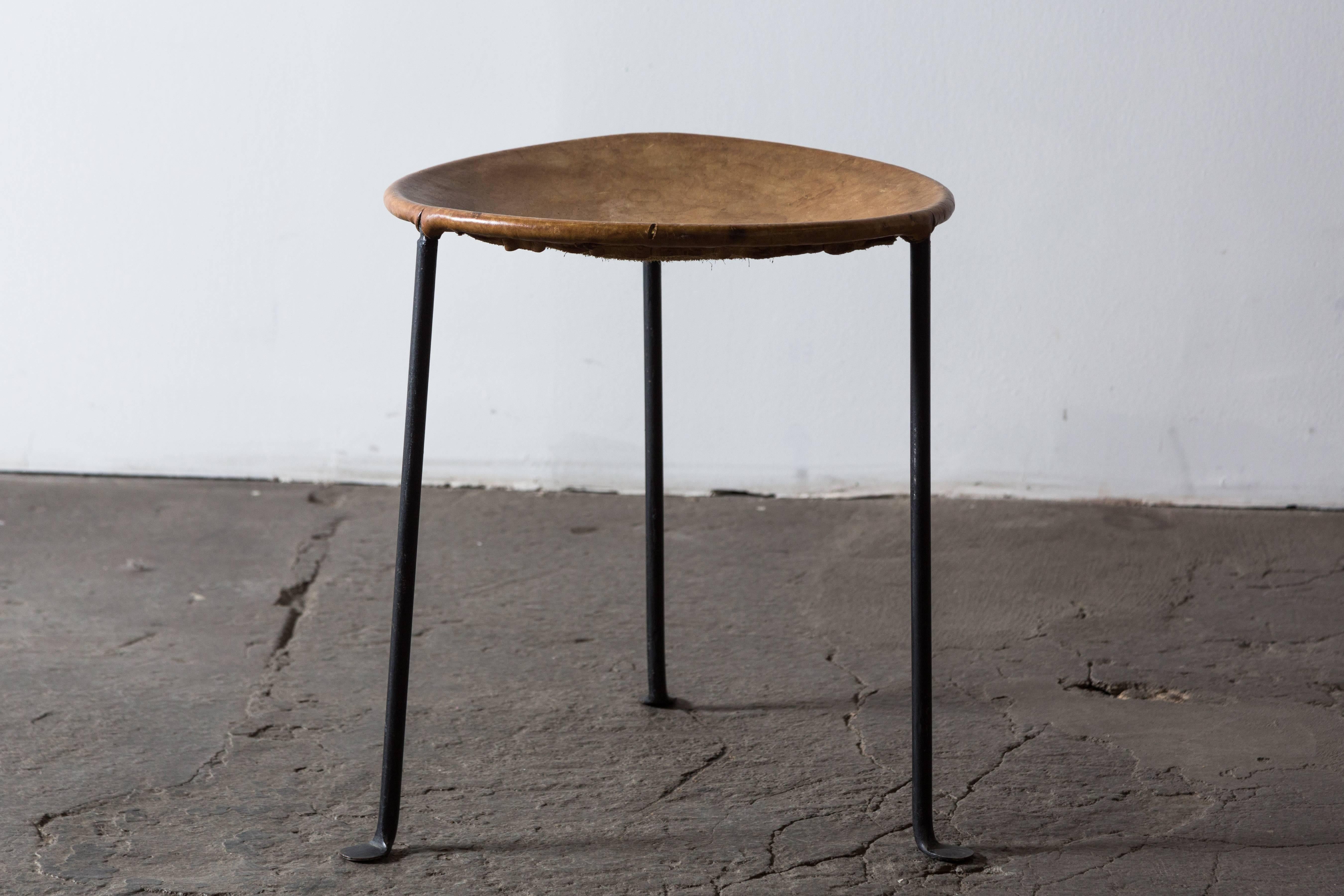 Organic Modern Iron and Leather Stool by Lila Swift and Donald Monell
