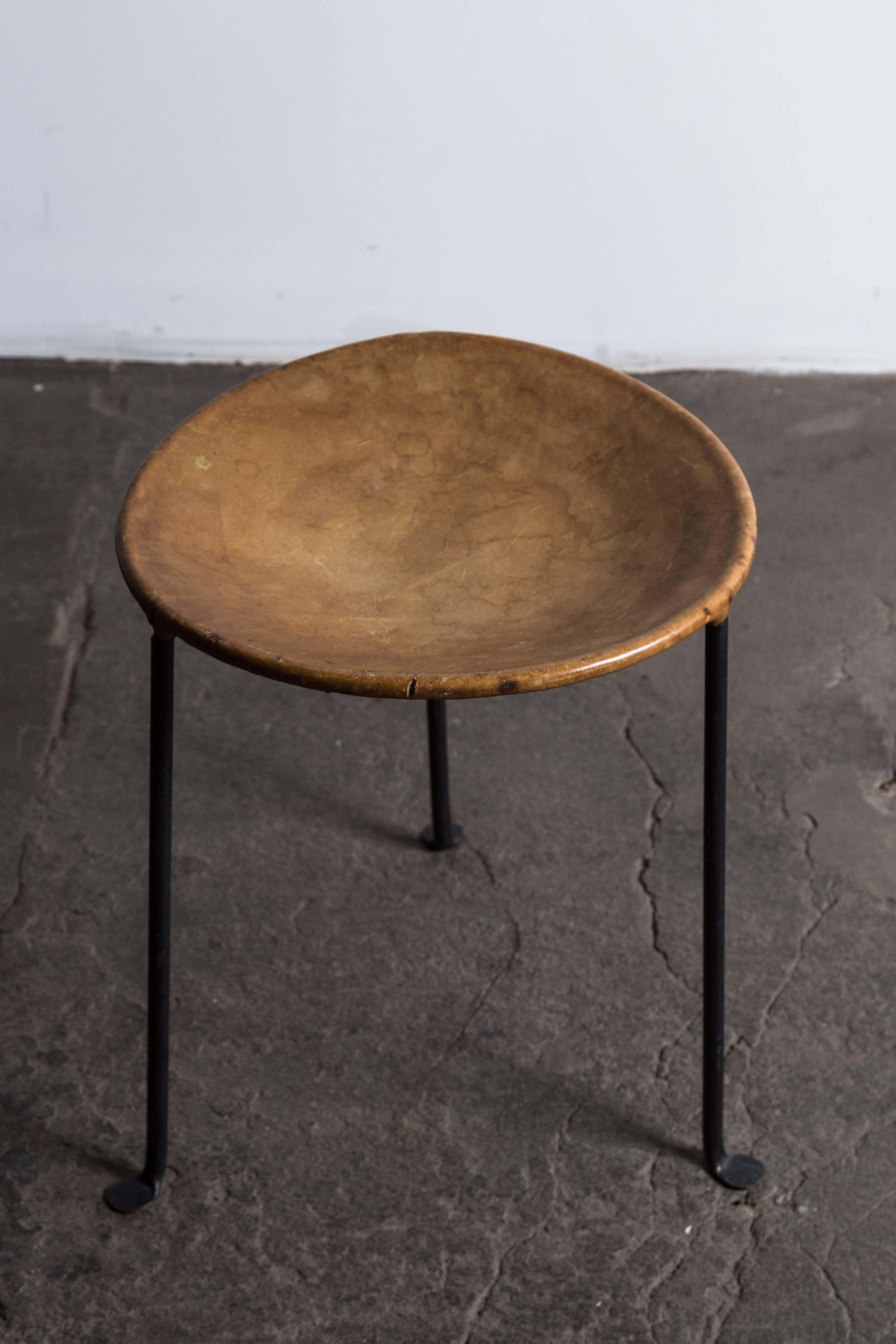 Iron and Leather Stool by Lila Swift and Donald Monell In Excellent Condition In Los Angeles, CA