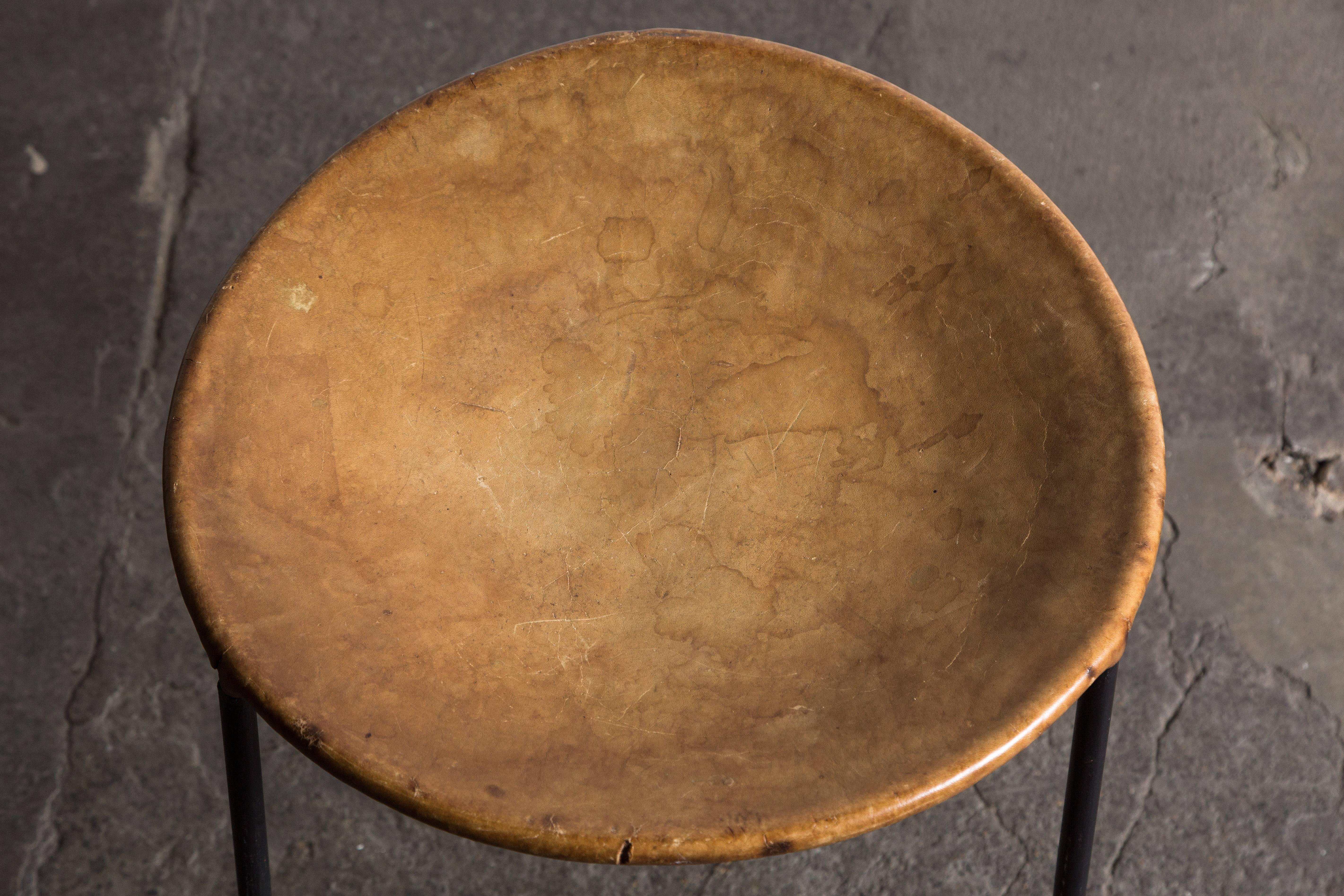 Mid-20th Century Iron and Leather Stool by Lila Swift and Donald Monell