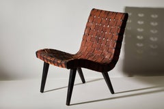 Early Woven Leather Lounge Chair by Jens Risom for Knoll