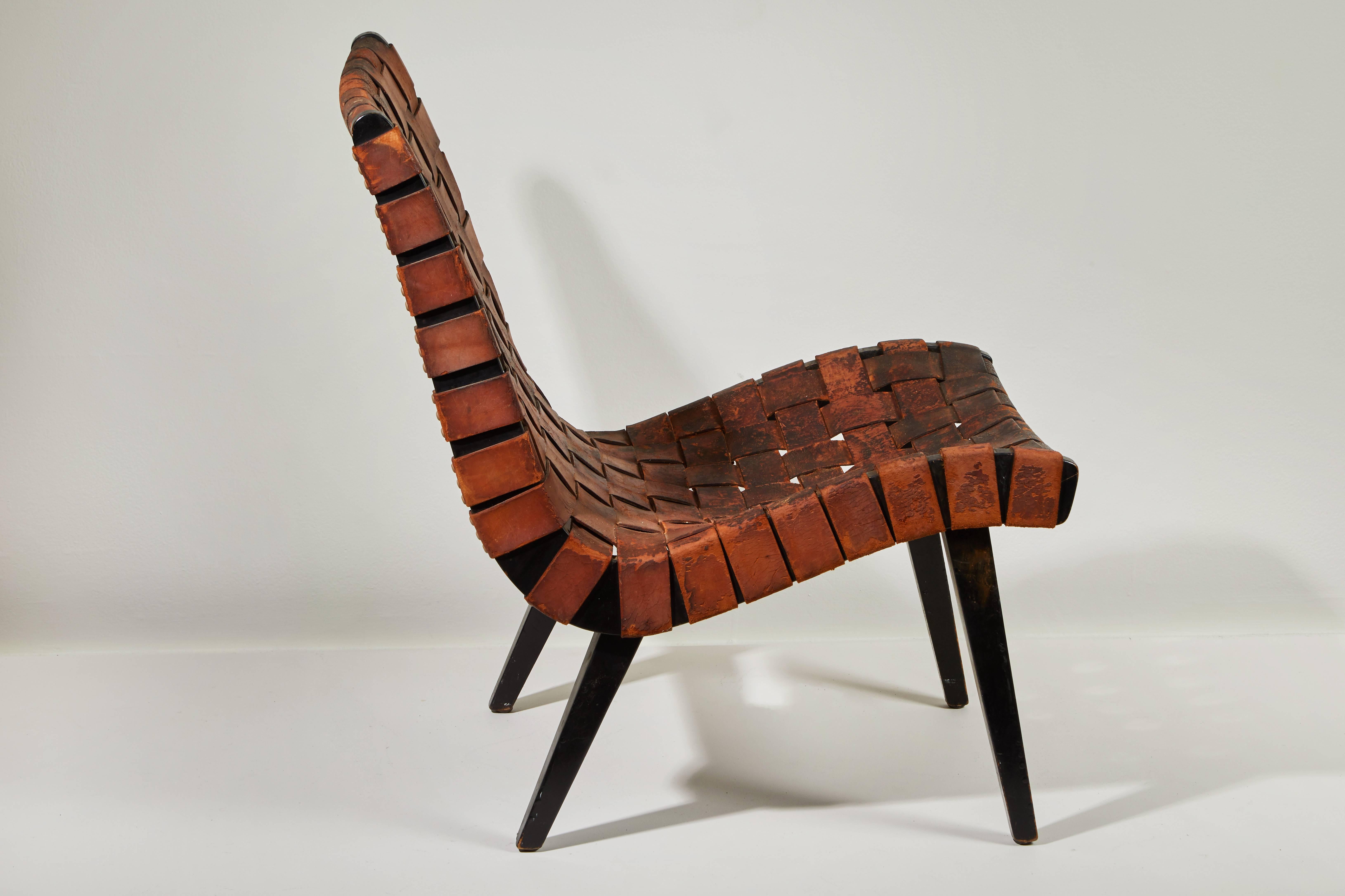 Mid-20th Century Early Woven Leather Lounge Chair by Jens Risom for Knoll