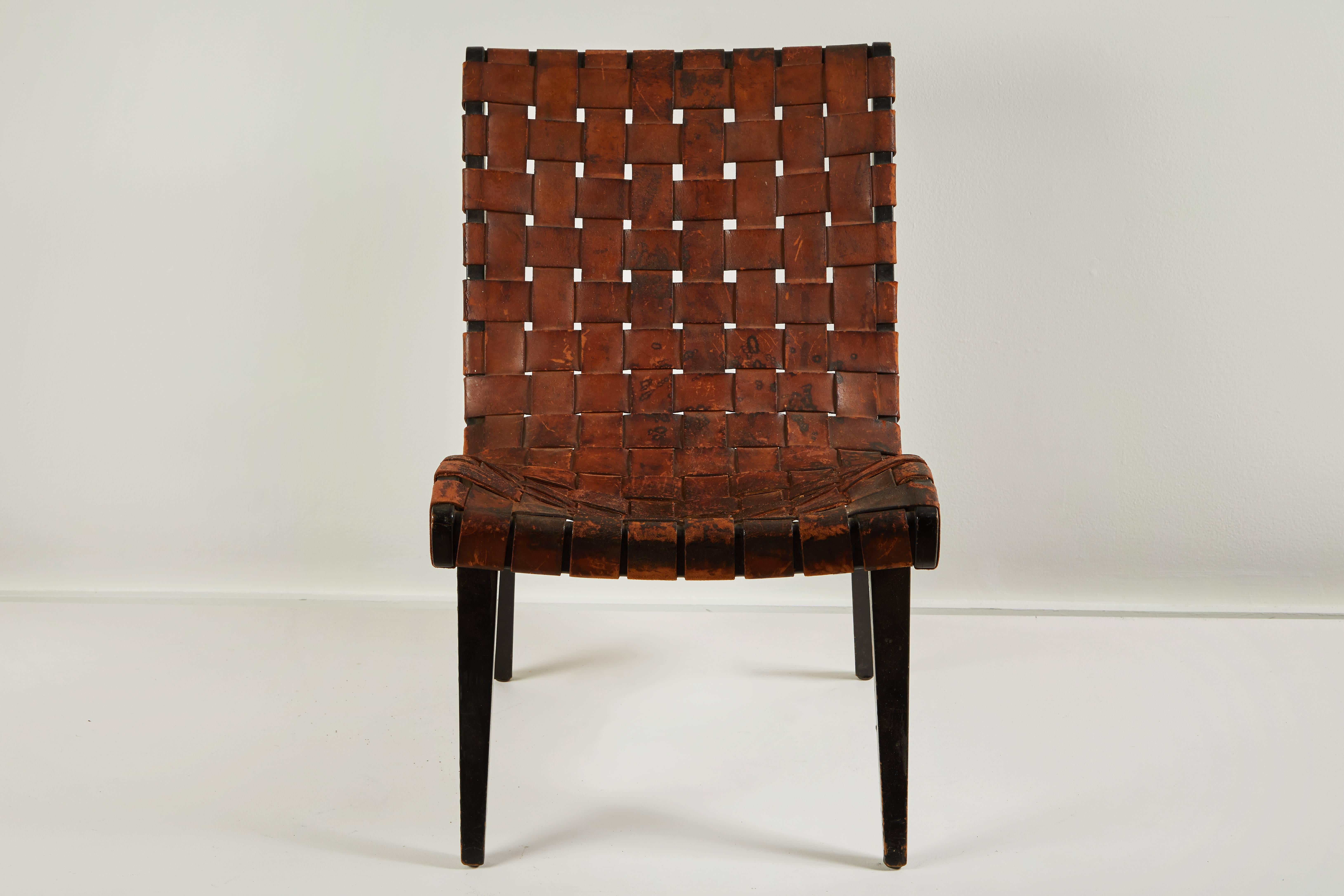 Early Woven Leather Lounge Chair by Jens Risom for Knoll 1