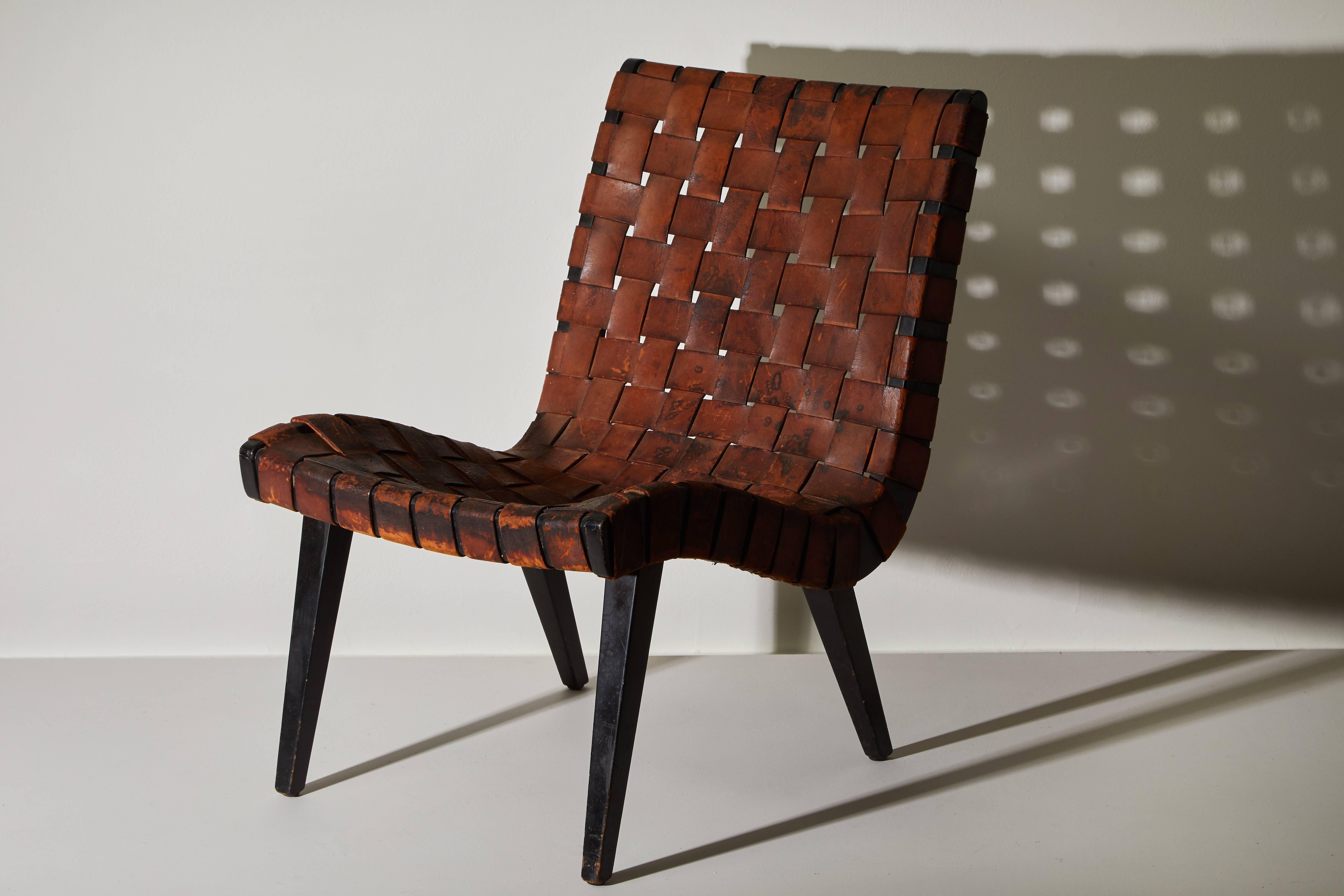 American Early Woven Leather Lounge Chair by Jens Risom for Knoll