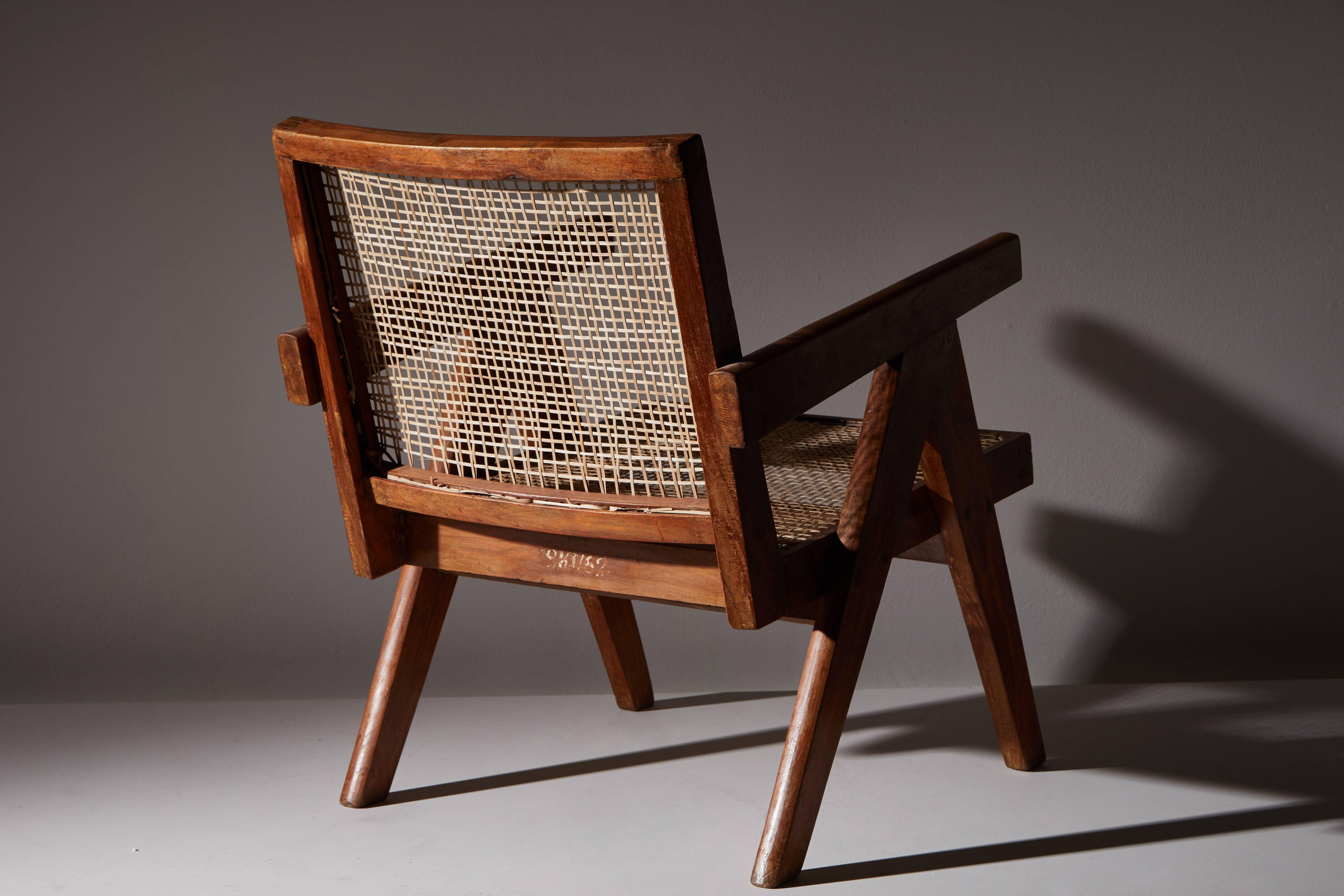 Cane Pair of Easy Armchairs by Pierre Jeanneret