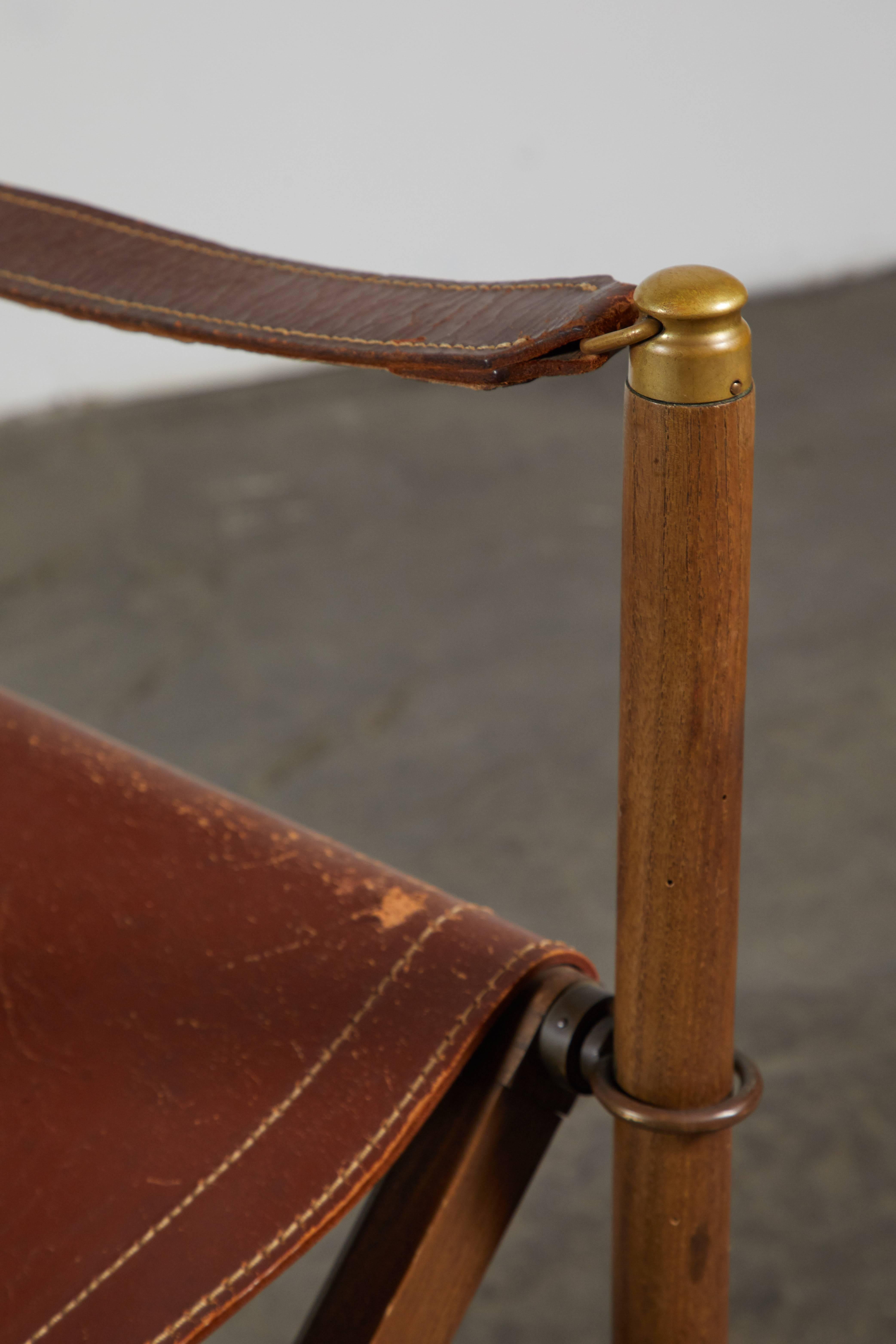 Brass Early MK-16 Leather Campaign Chair by Mogens Koch