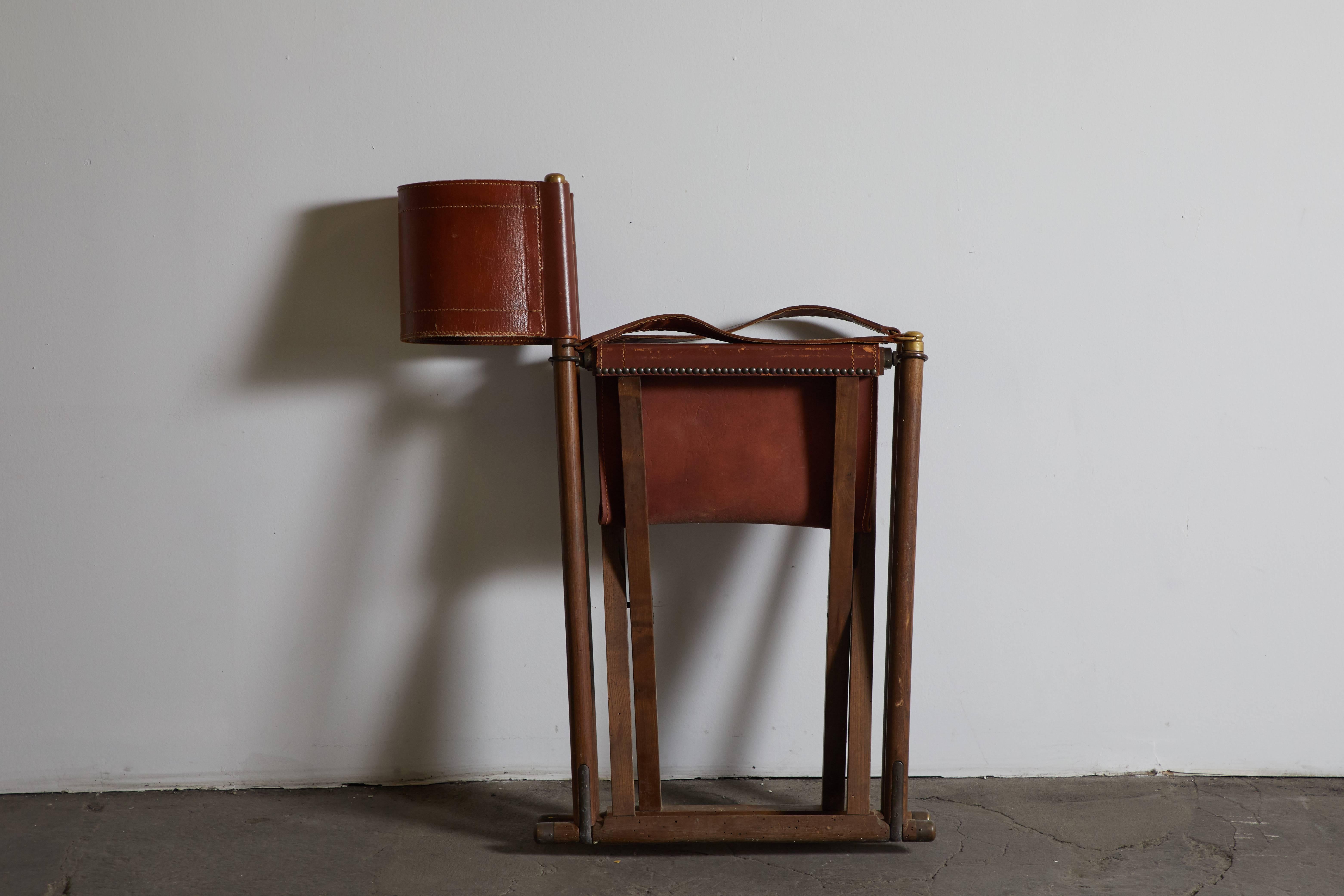 Early MK-16 Leather Campaign Chair by Mogens Koch In Distressed Condition In Los Angeles, CA