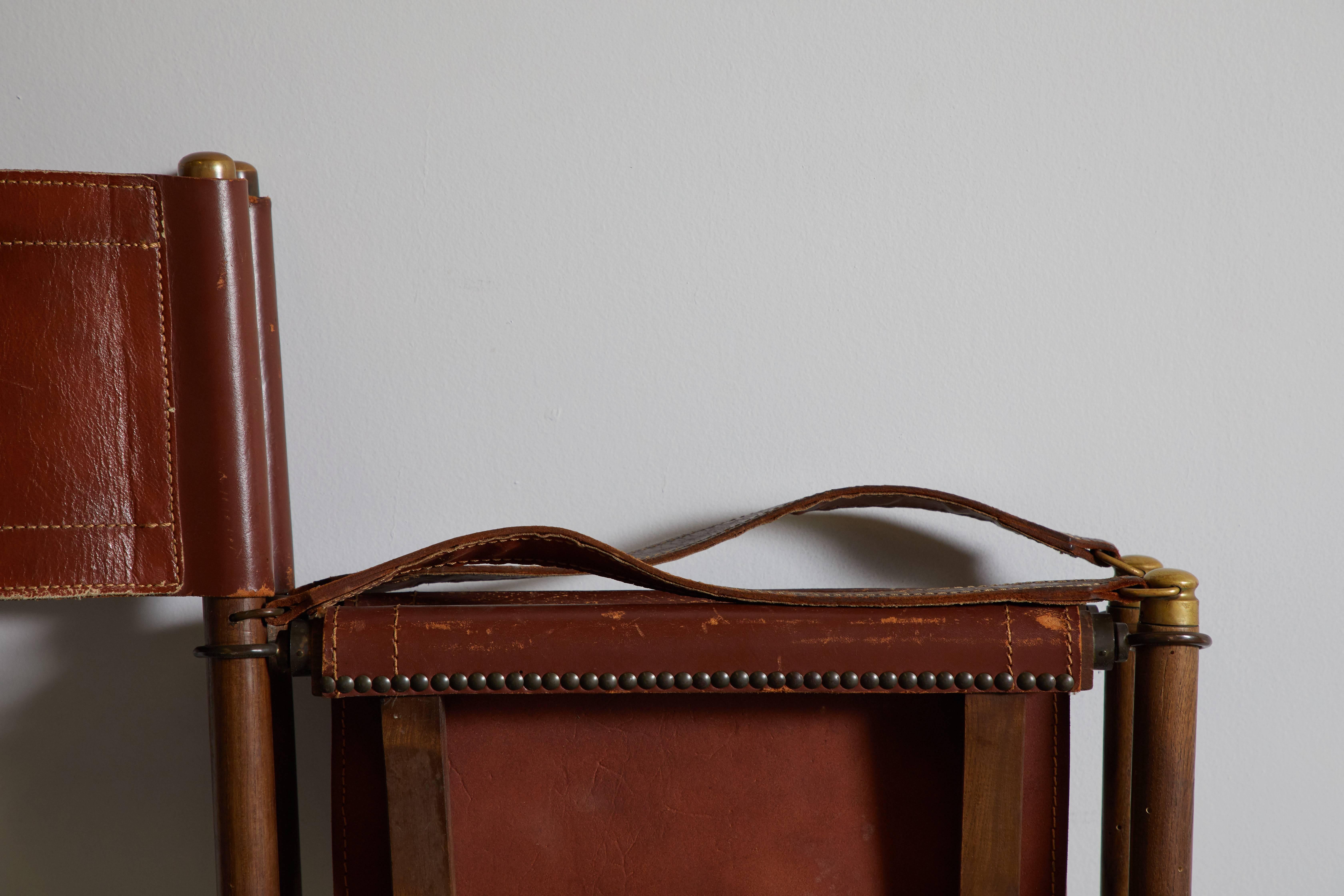 Mid-20th Century Early MK-16 Leather Campaign Chair by Mogens Koch