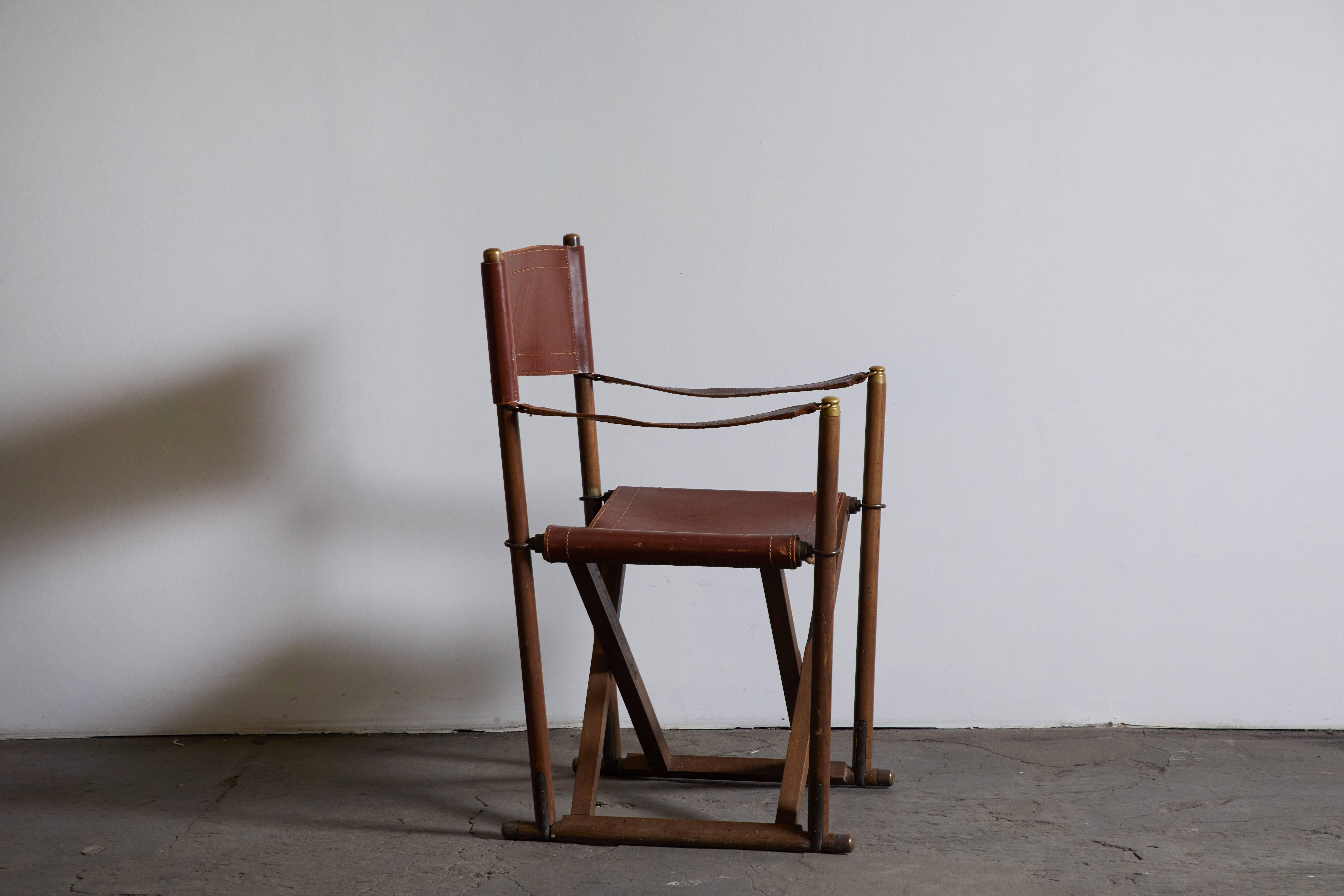 Danish Early MK-16 Leather Campaign Chair by Mogens Koch