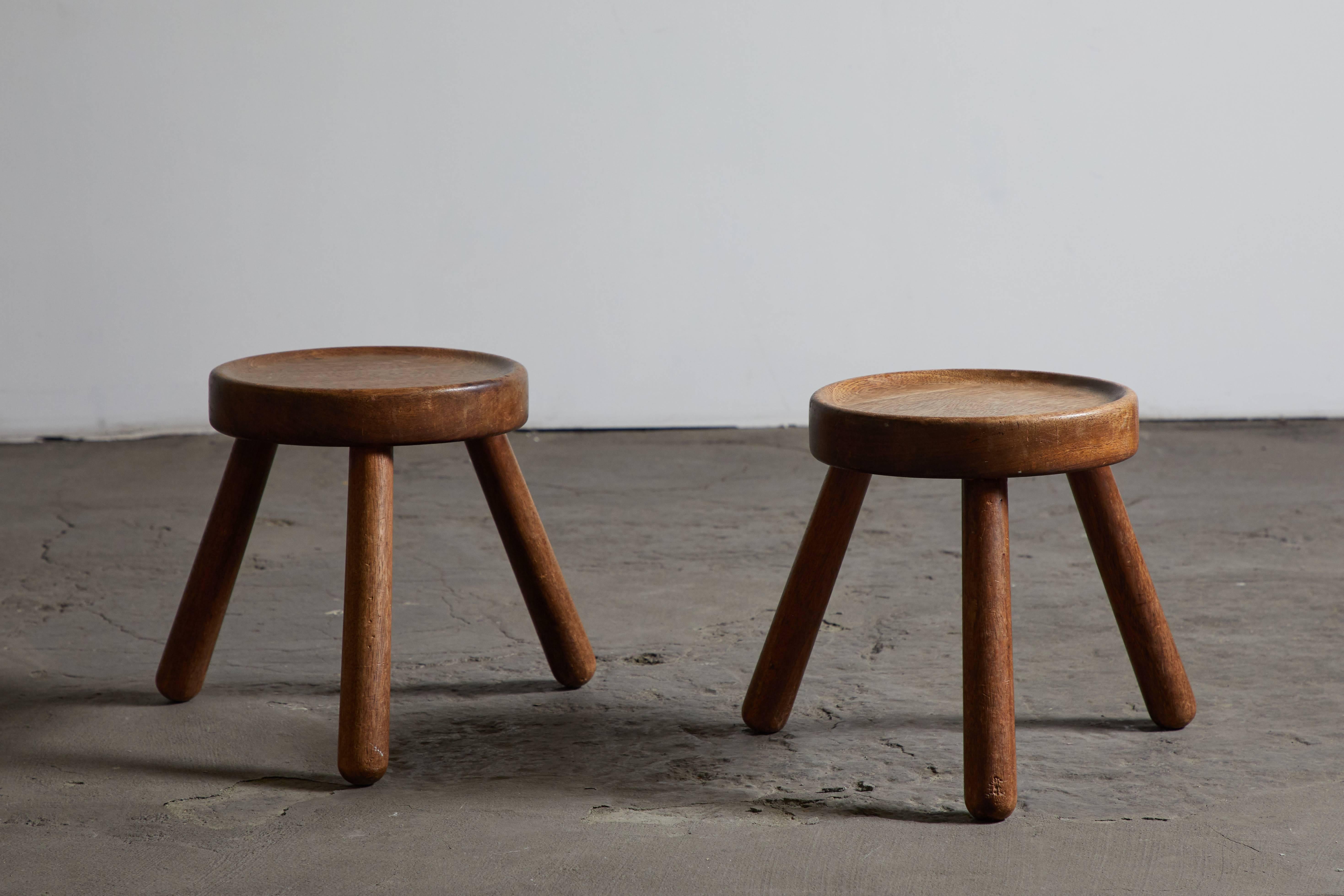 French Pair of Wood Tripod Stools