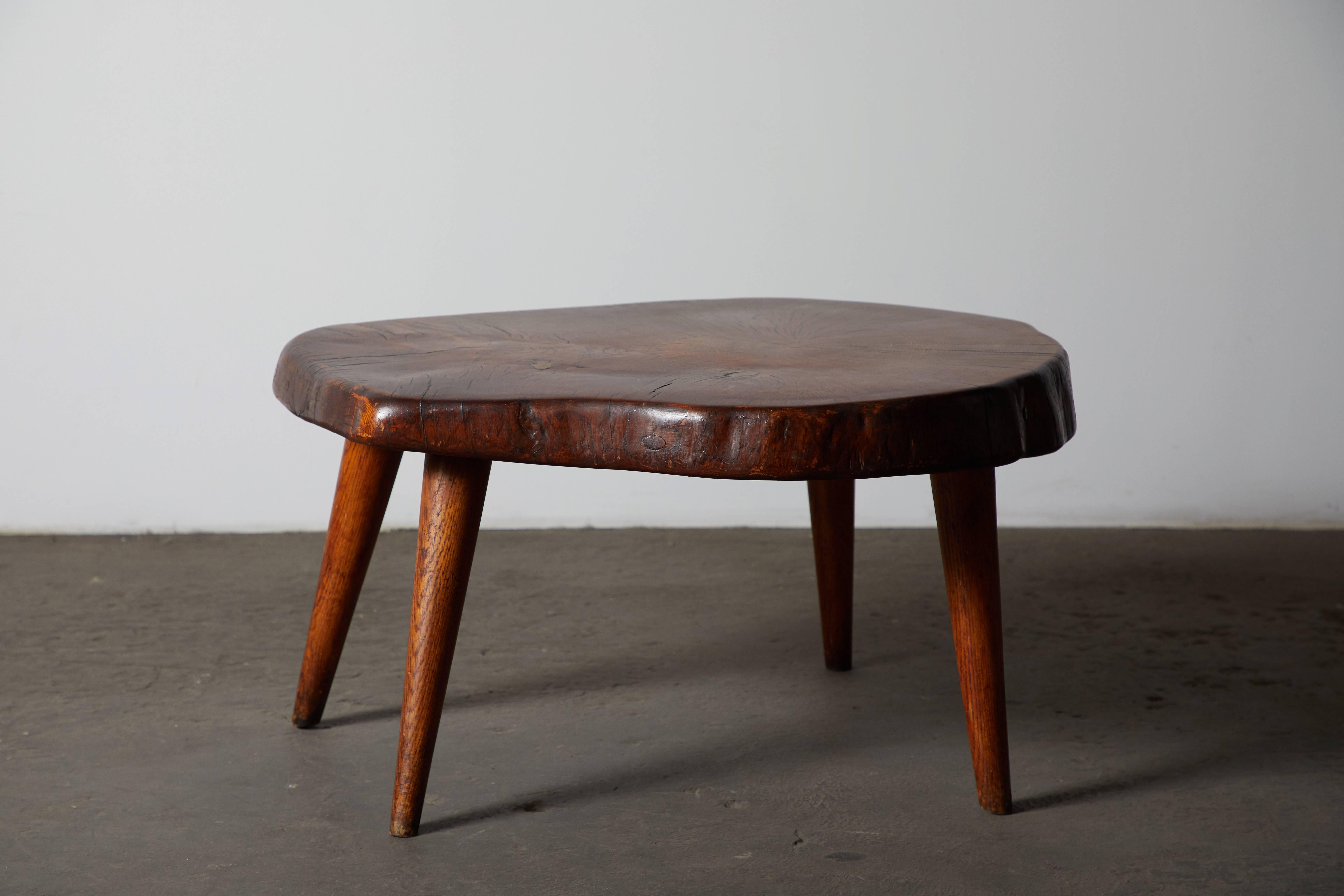 Organic modernist burl wood coffee table. Made in USA, circa 1960s.