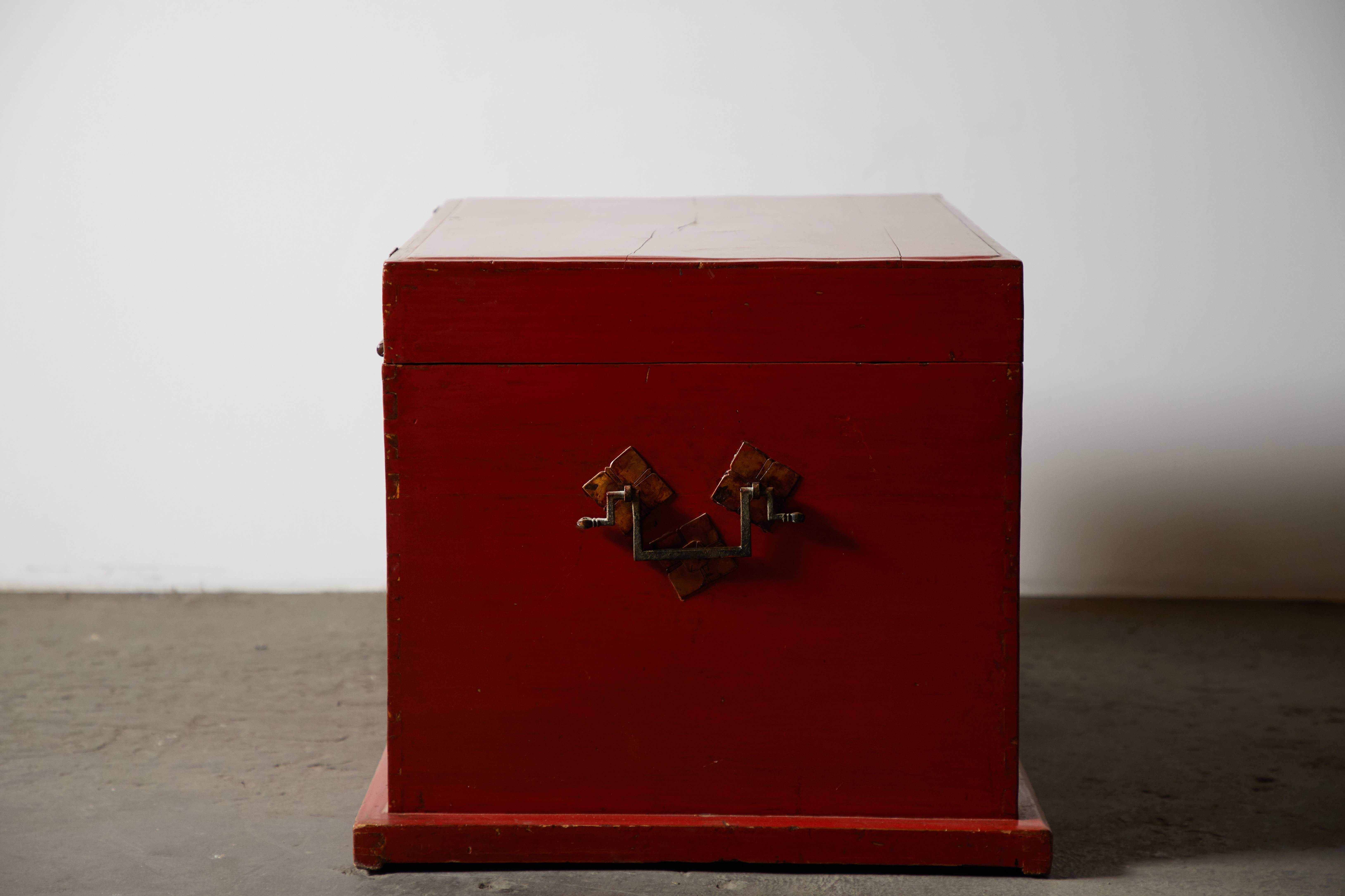 Brass Late 19th Century Chinese Red Lacquer Trunk