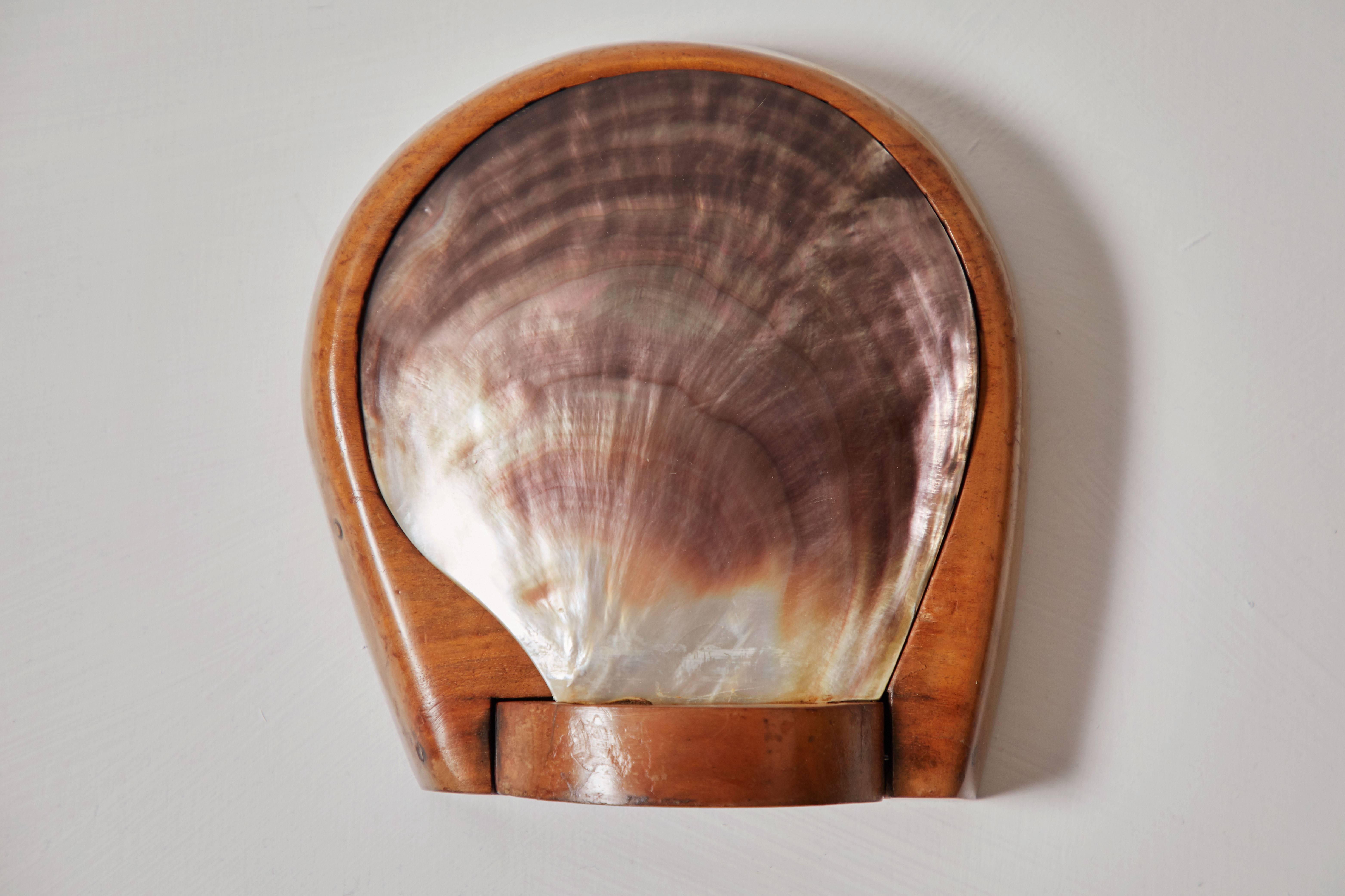 Hand-carved wood and abalone shell lidded box attributed to Alexandre Noll. Made in France, circa 1950s.