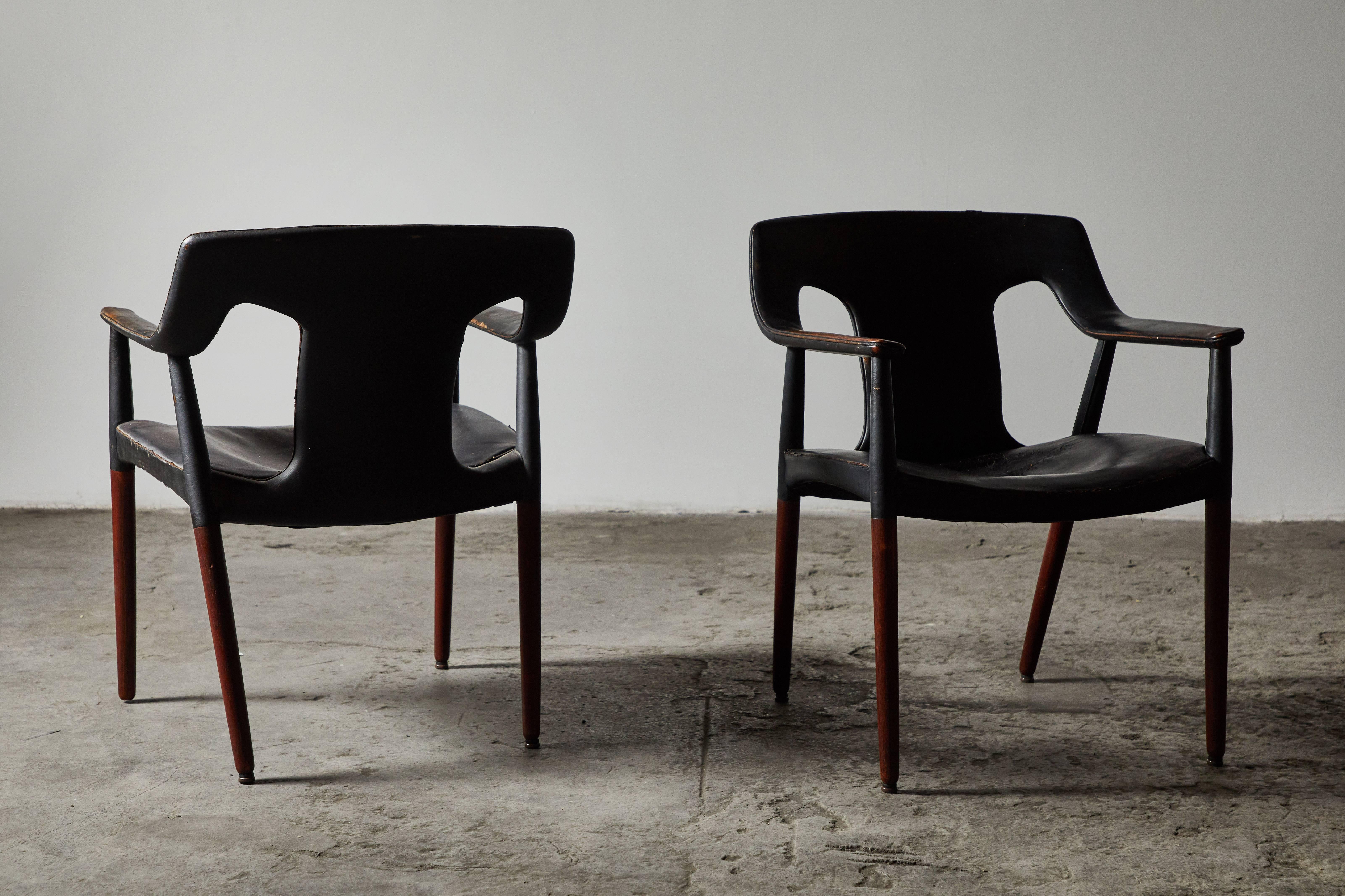 Danish Pair of Leather Armchairs by Aksel Bender Madsen and Ejner Larsen