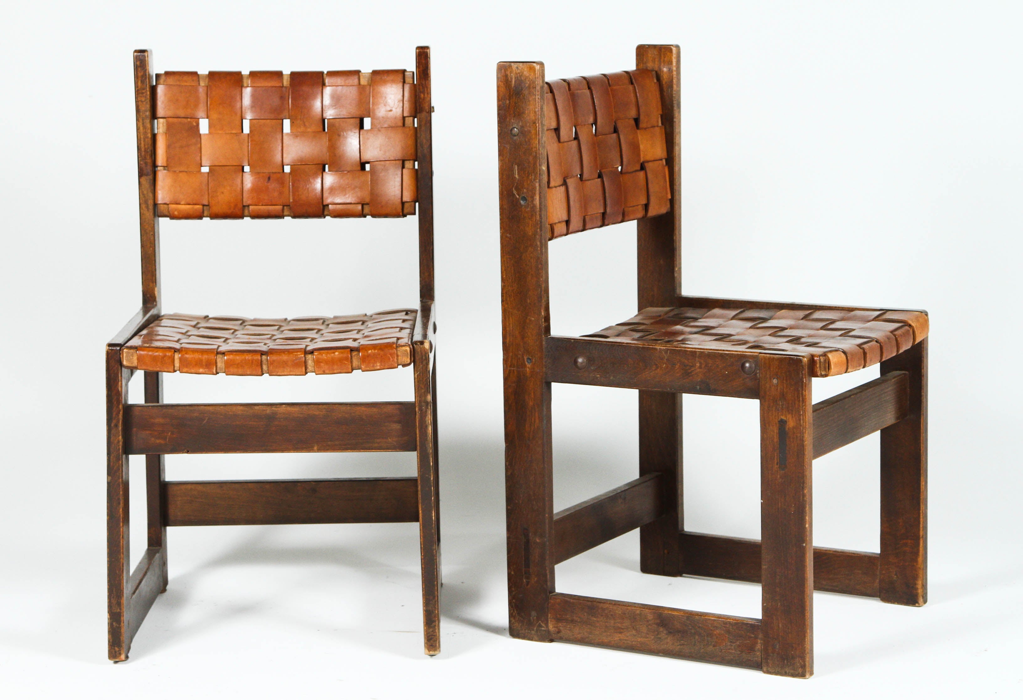 Pair of Belgian Woven Leather Chairs