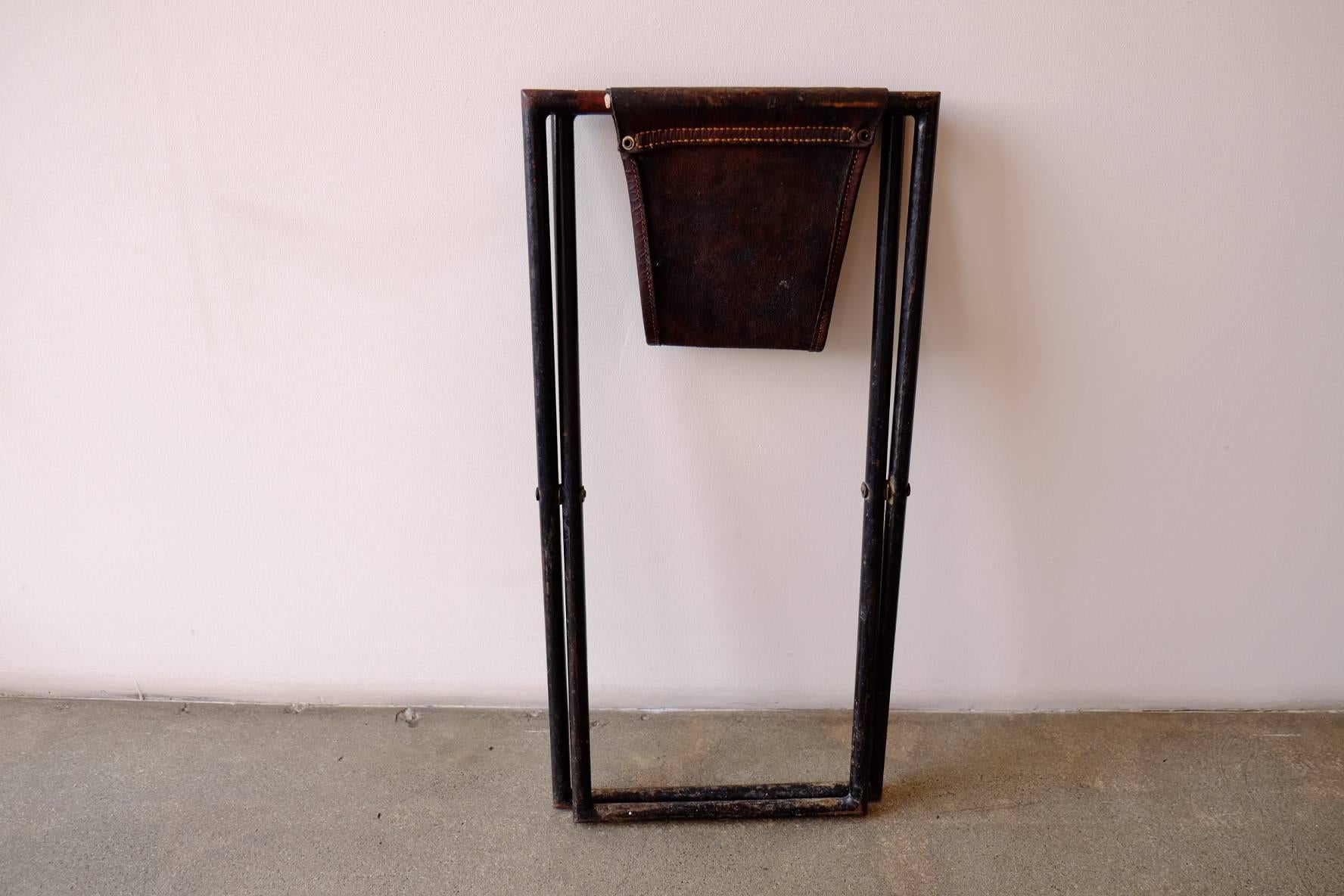 French Leather and Iron Folding Stool 3