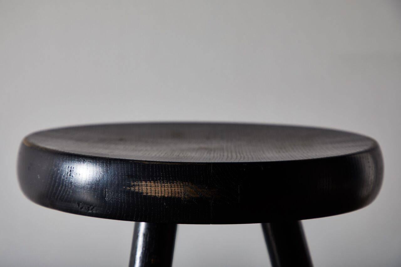 French Black Wood Stool by Charlotte Perriand for Galerie Steph Simon