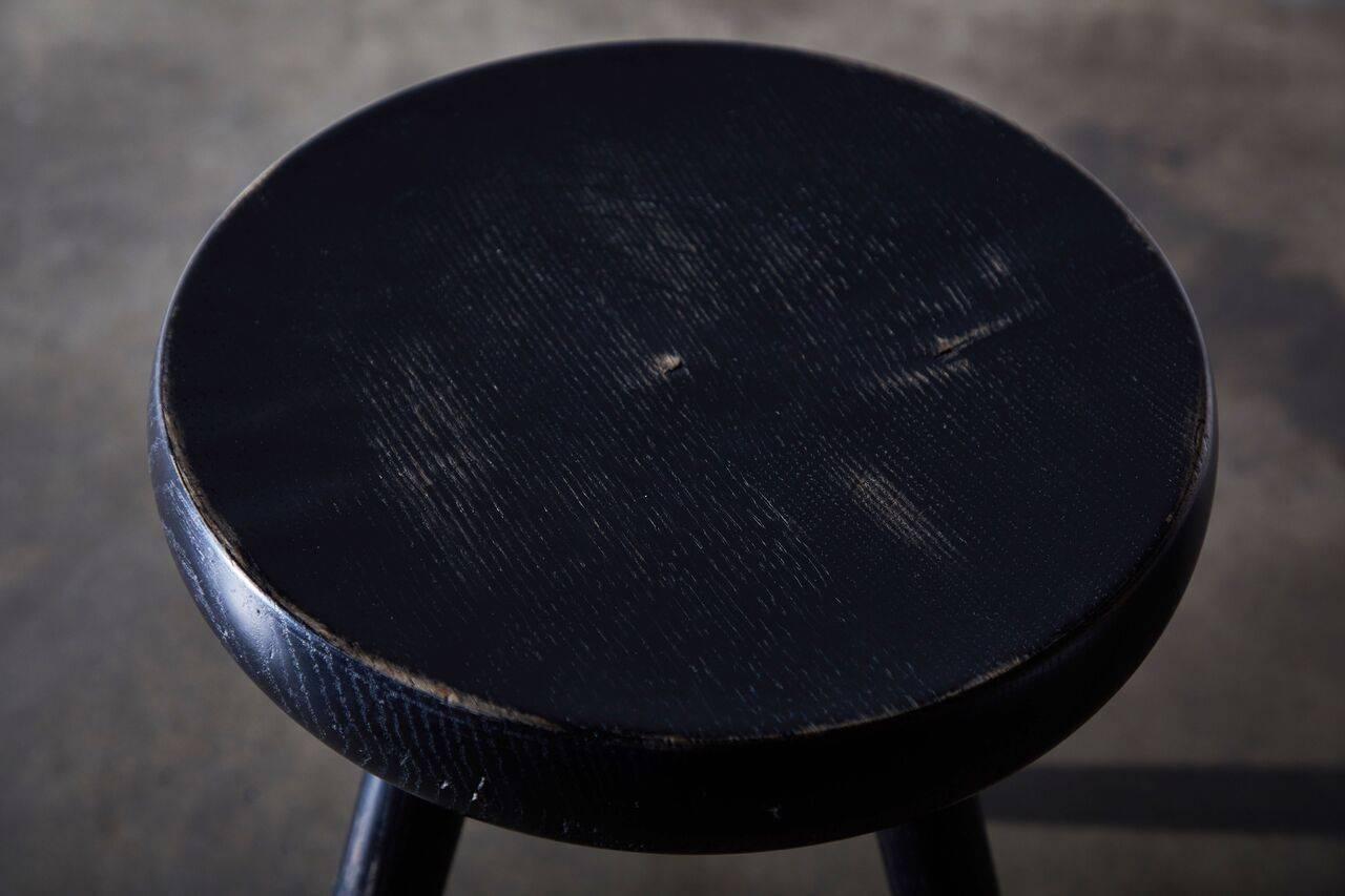 Lacquered Black Wood Stool by Charlotte Perriand for Galerie Steph Simon