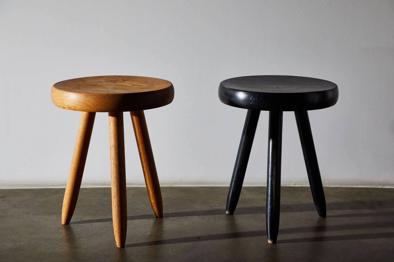 Black Wood Stool by Charlotte Perriand for Galerie Steph Simon In Excellent Condition In Los Angeles, CA