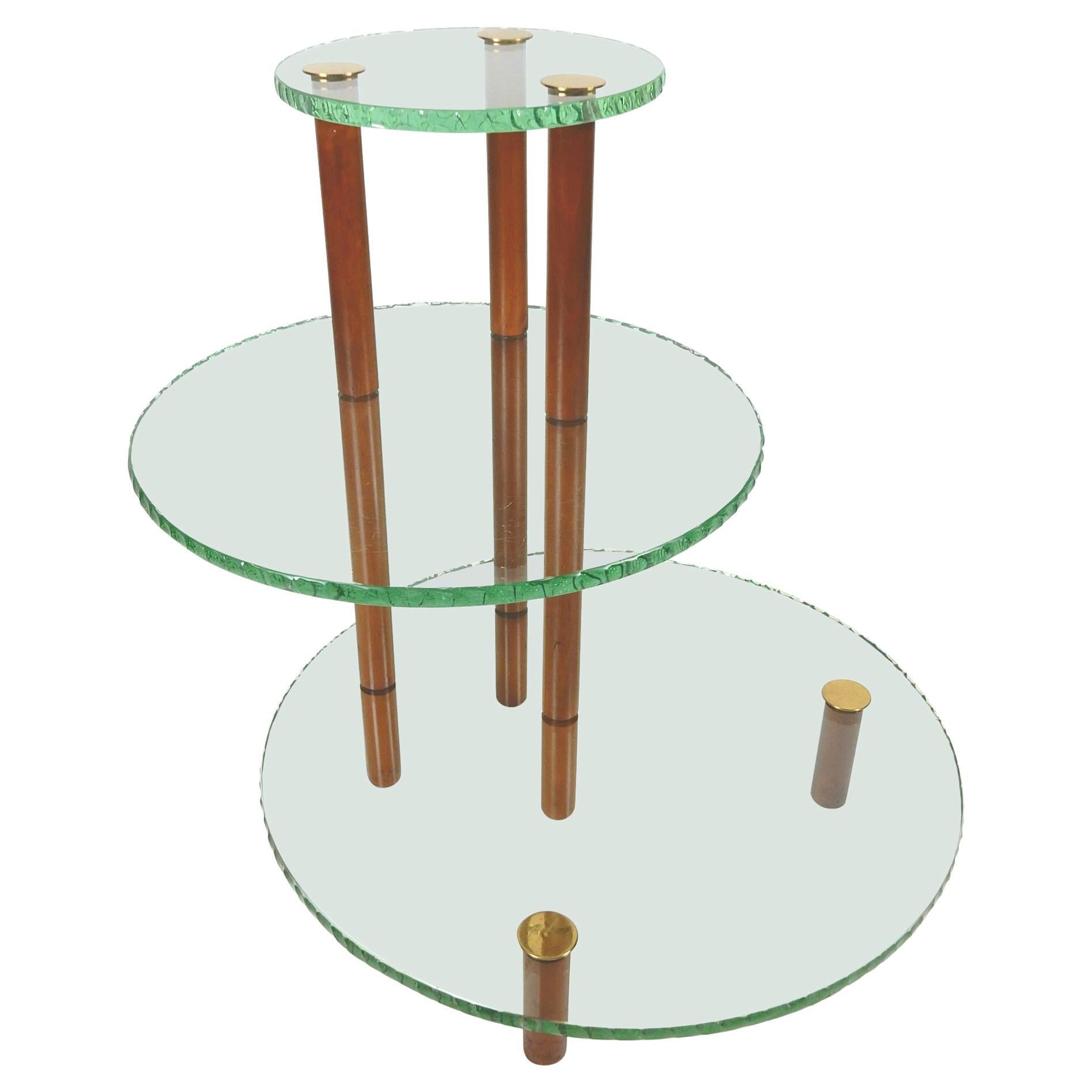 Etagere' Vitrine-Tisch aus grünem Glas mit gemeißelter Kante und grünem Glas nach Max Ingrand