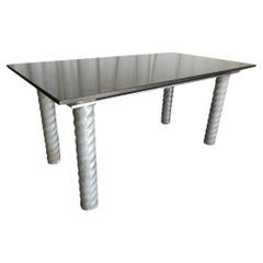 1970s Aluminum Spiral Leg Table Desk Black Granite Top