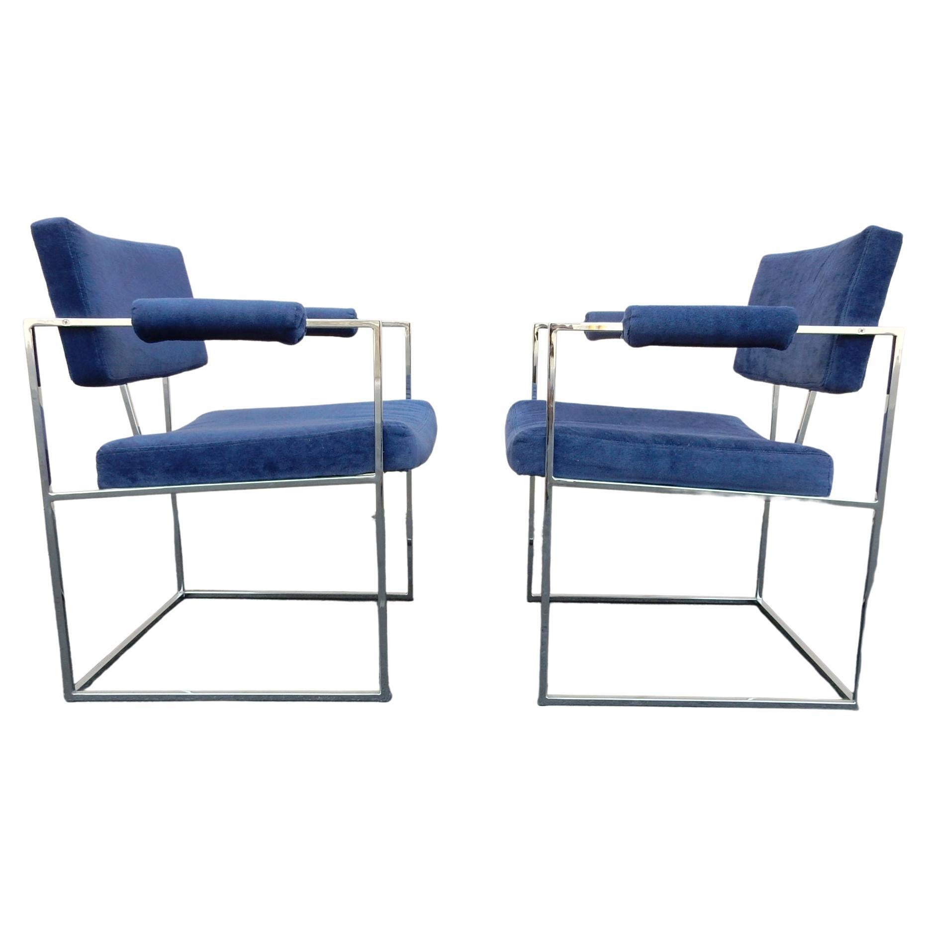 Designed by Milo Baughman this completely original set of 6 mod. 1188 dining armchairs.
Exceptional, thin and airy, chromed steel frames.
Upholstered in their original purplish blur velour.
Thayer Coggin tags attached. 

These were purchased from
