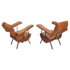 Antique Wabi Sabi Burlwood, Iron and Bronze Lounge Chairs