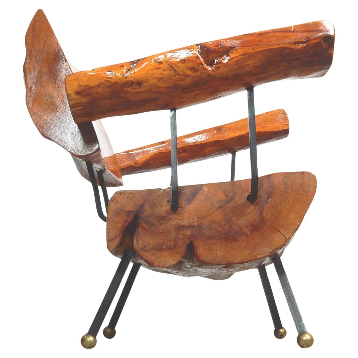 20th Century Wabi Sabi Burlwood, Iron and Bronze Lounge Chairs For Sale