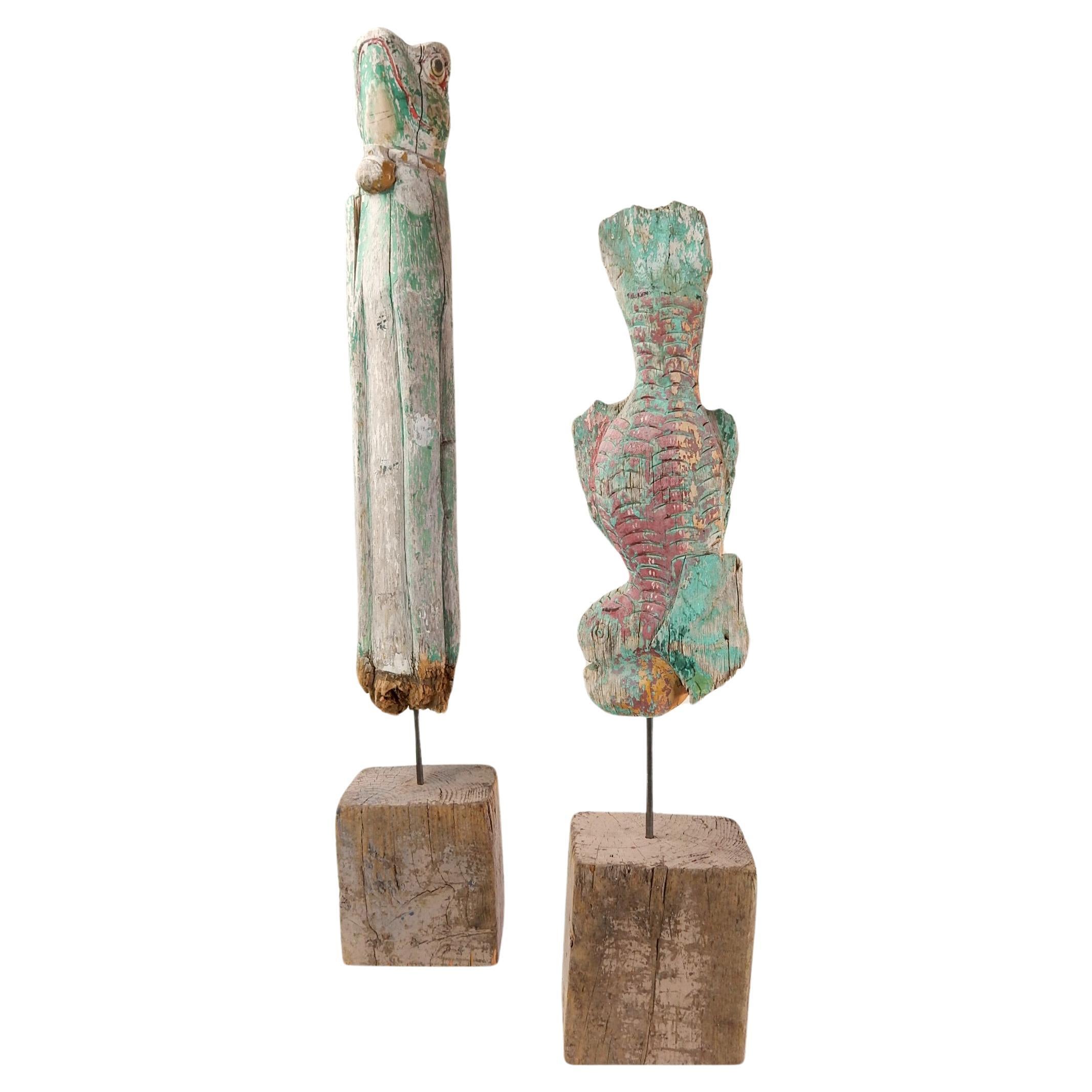Éléments de temple sculptés grenouille et Koi en vente 4