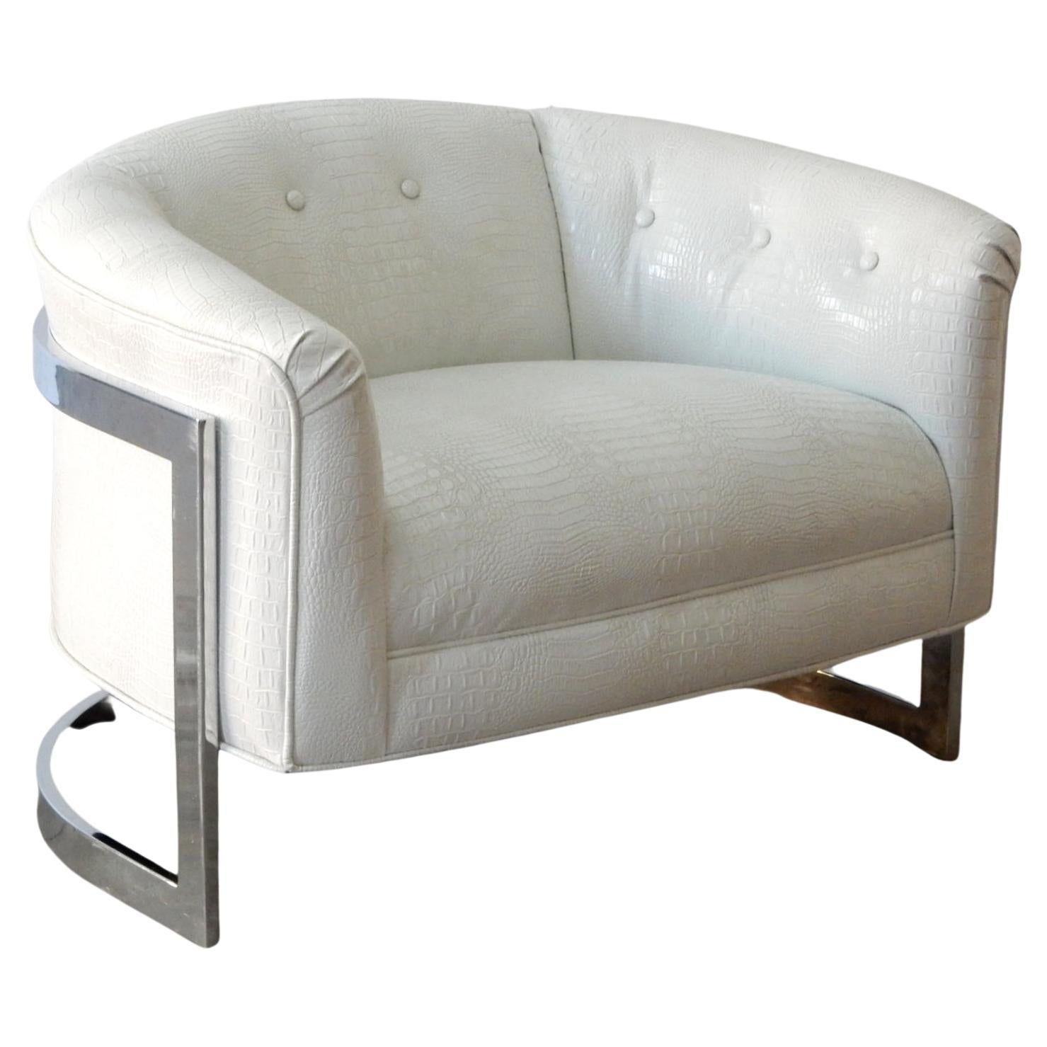 Mid Century Modern Chrome Club Chair in Faux Alligator Hide