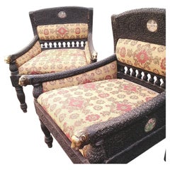 Exotic Hand Carved Teak Ceremonial Lounge Chairs