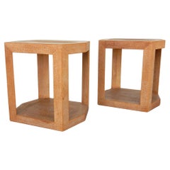 Signed Karl Springer Design Alligator Leather Clad Side Tables