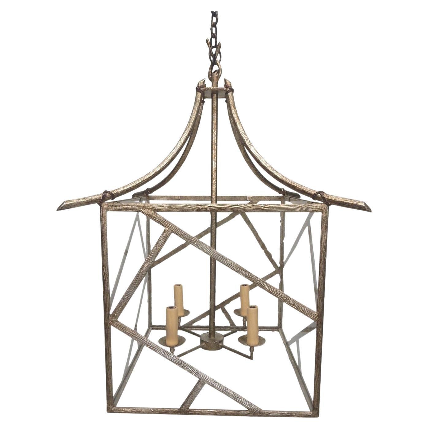 Huge Faux Bois Brass Twig Pagoda Chandelier in the Les Lananne Style