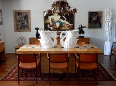 Hollywood Regency Ceramic Swan Planters by Bassano, Italy