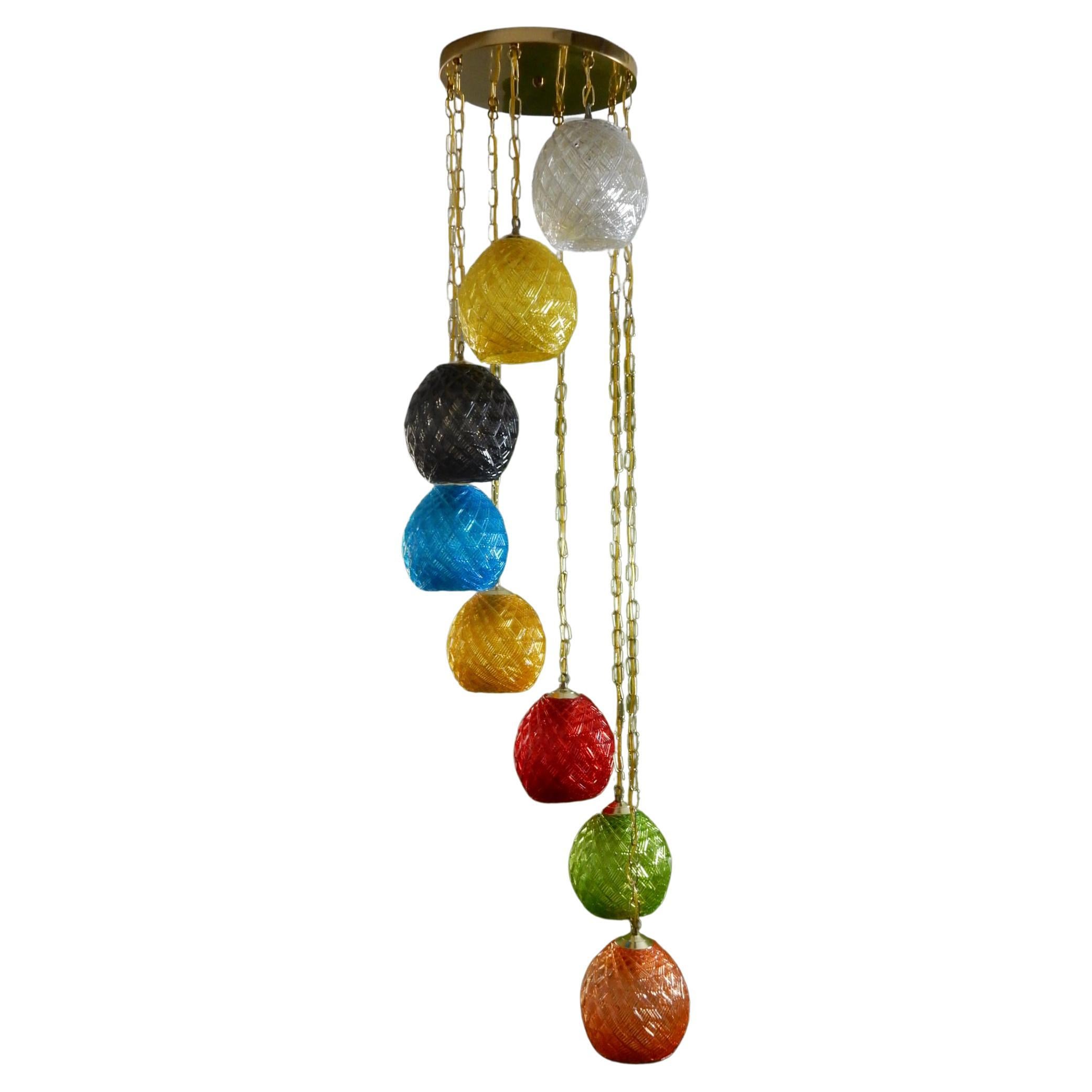 1960's Mid Century Modern Cascading 8 Color Pendant Chandelier For Sale 2